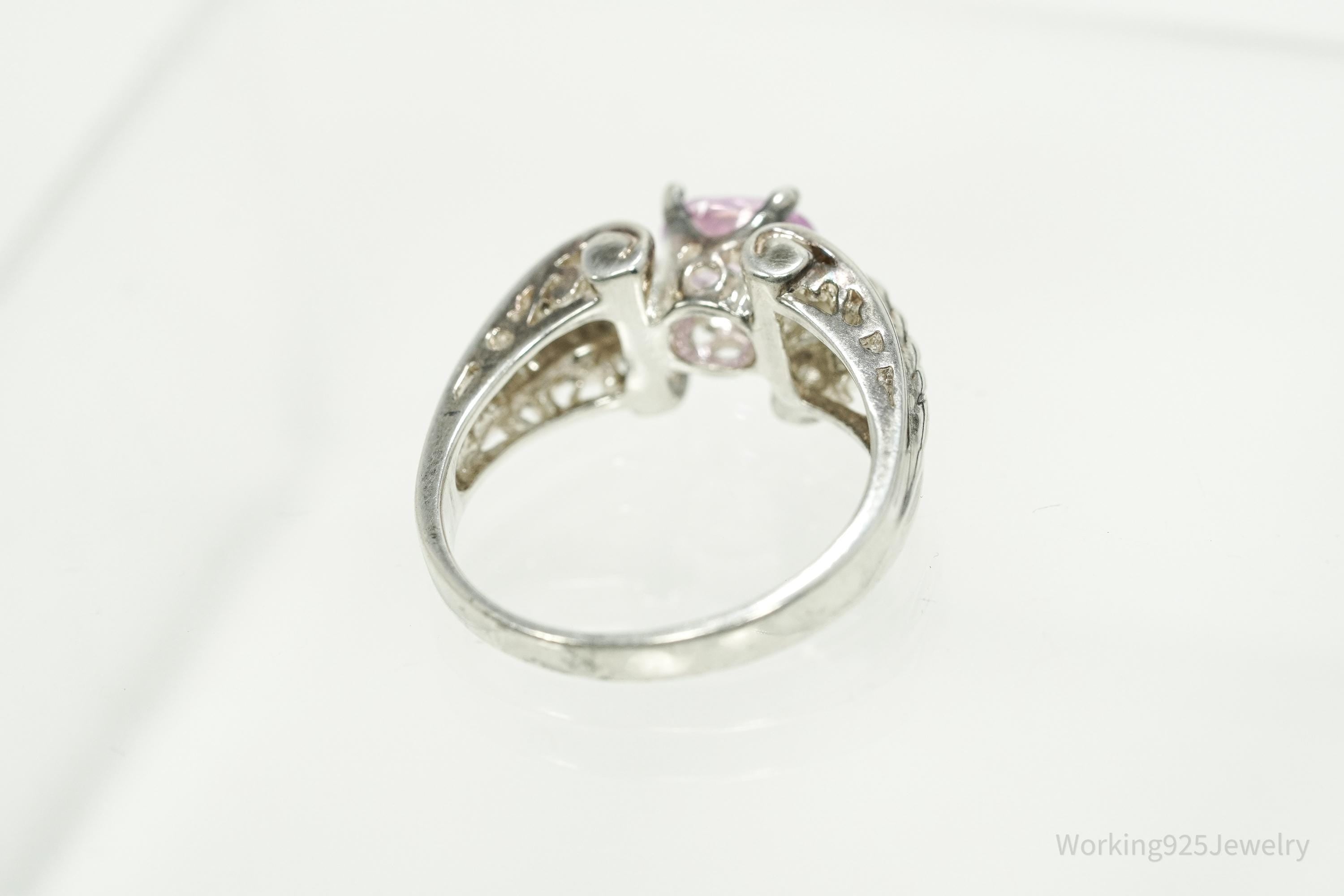 Vintage Lab Pink Sapphire Sterling Silver Ring - Size 8.25