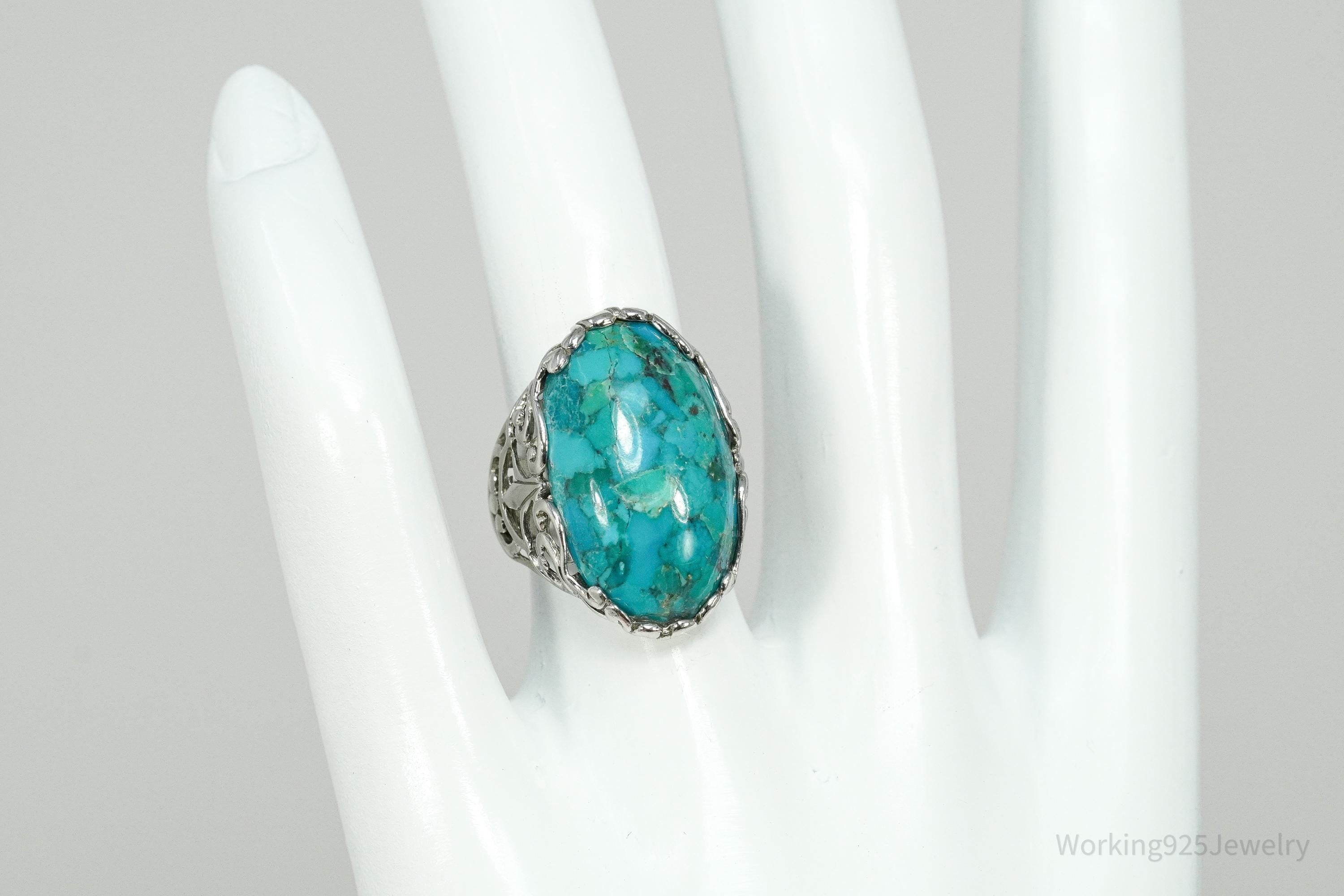 Vintage ATI Large Turquoise Sterling Silver Ring - Size 5.25