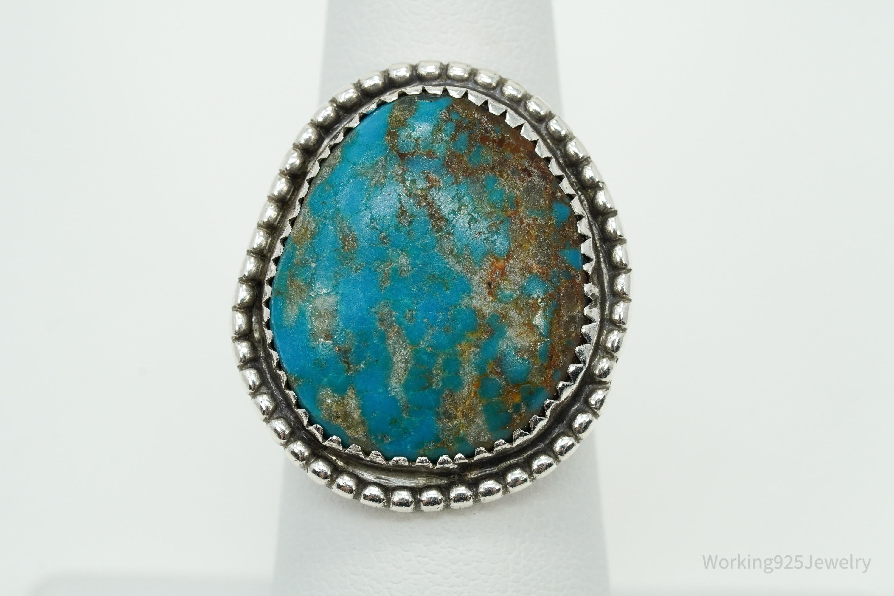 Vintage Native American Turquoise Unsigned Silver Ring - Size 6