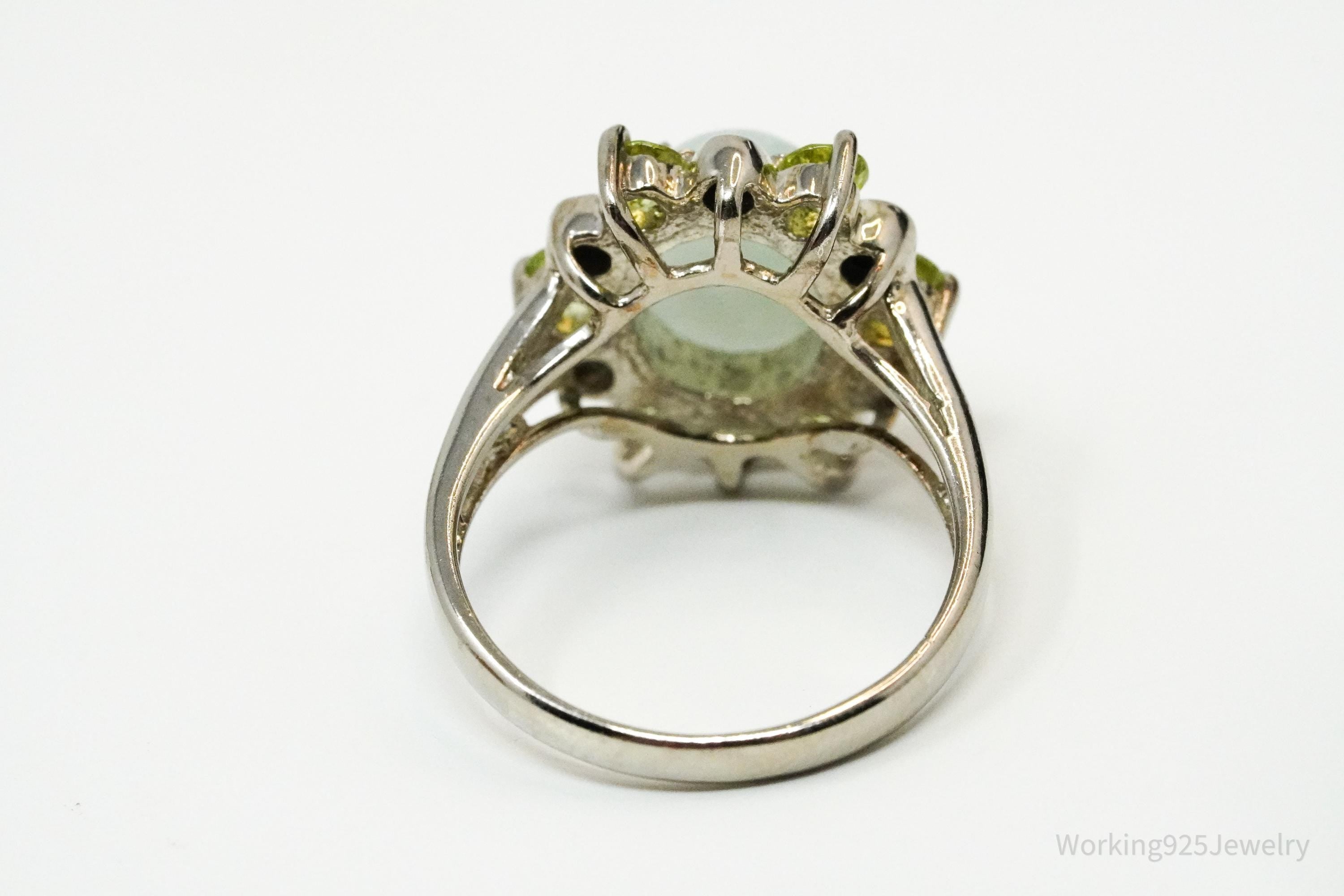 Vintage Green Jade & Peridot Sterling Silver Ring - Size 6