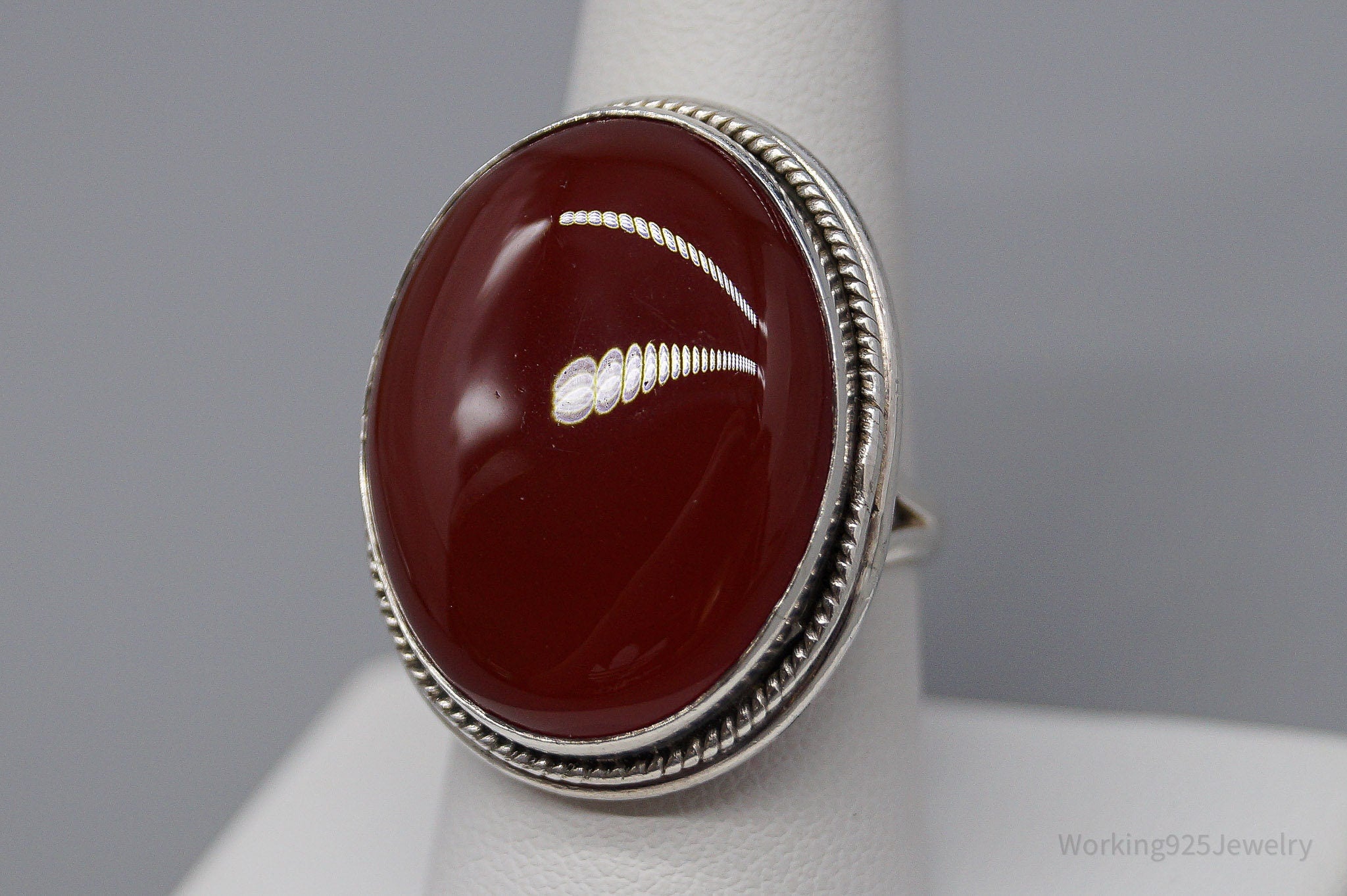 Vintage Large Carnelian Sterling Silver Ring - Size 8