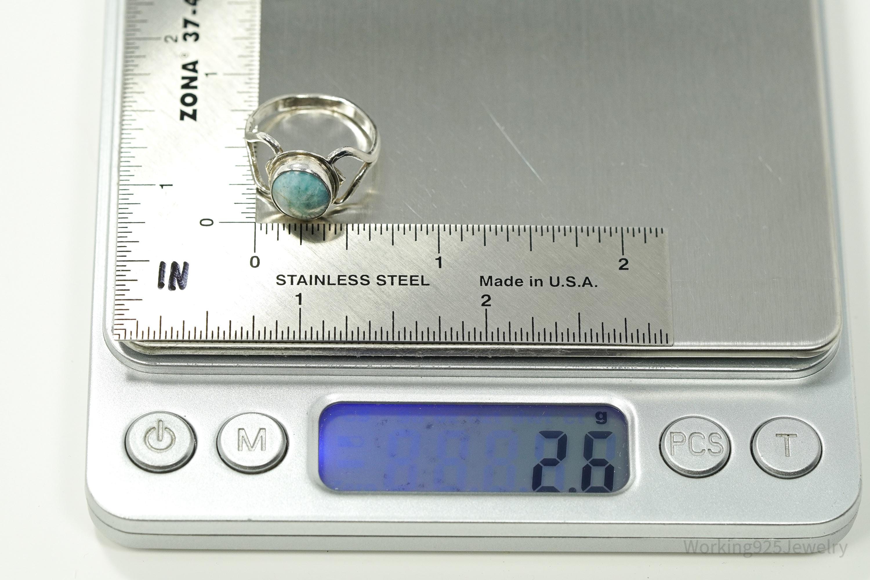 Vintage Blue Larimar Modernist Style Sterling Silver Ring - Size 6.25