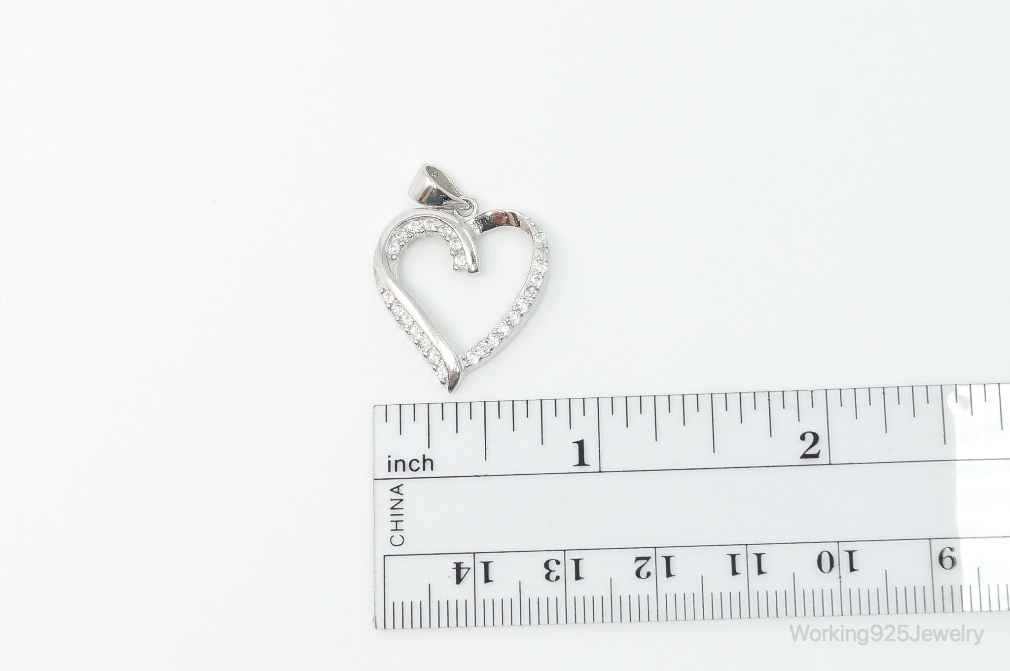 Vintage Open Heart Cubic Zirconia Accented Sterling Silver Pendant