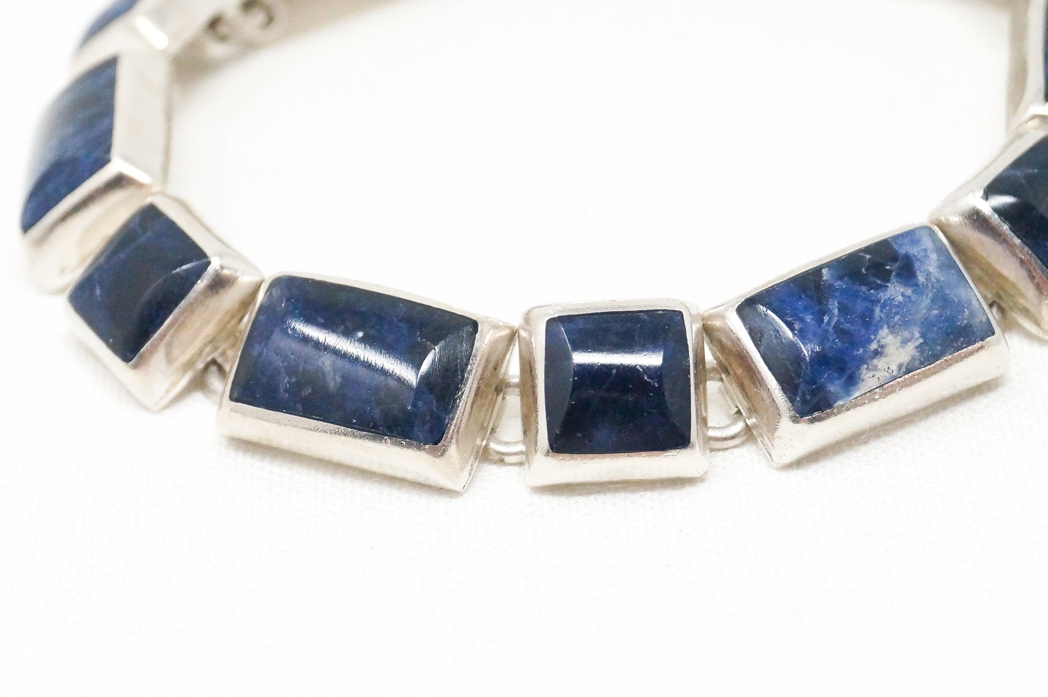 Vintage Mexico Designer Modernist Blue Sodalite 950 Silver Cuff Bracelet