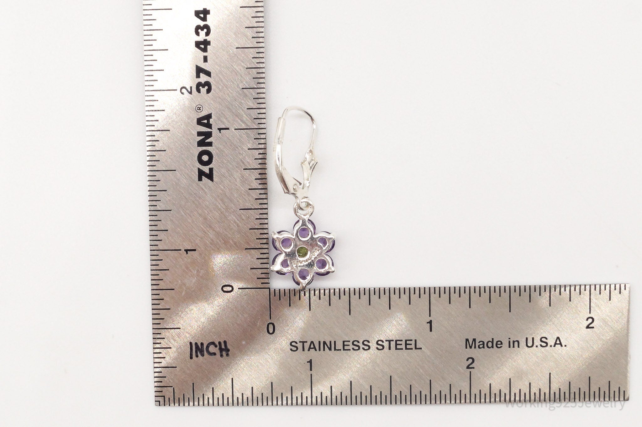 Vintage Peridot Amethyst Flowers Sterling Silver Earrings