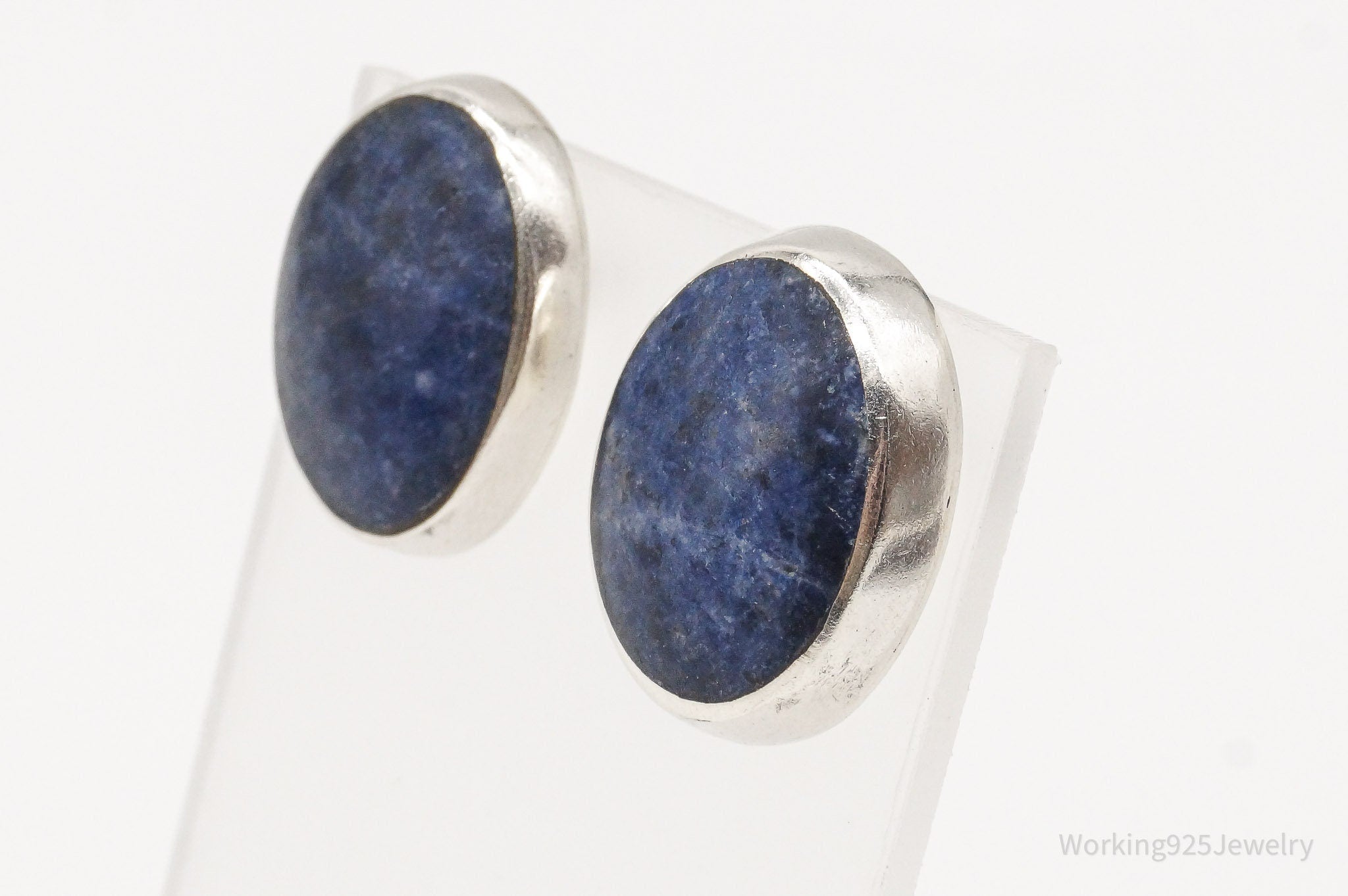 Vintage Mexico Sodalite Modernist Sterling Silver Earrings