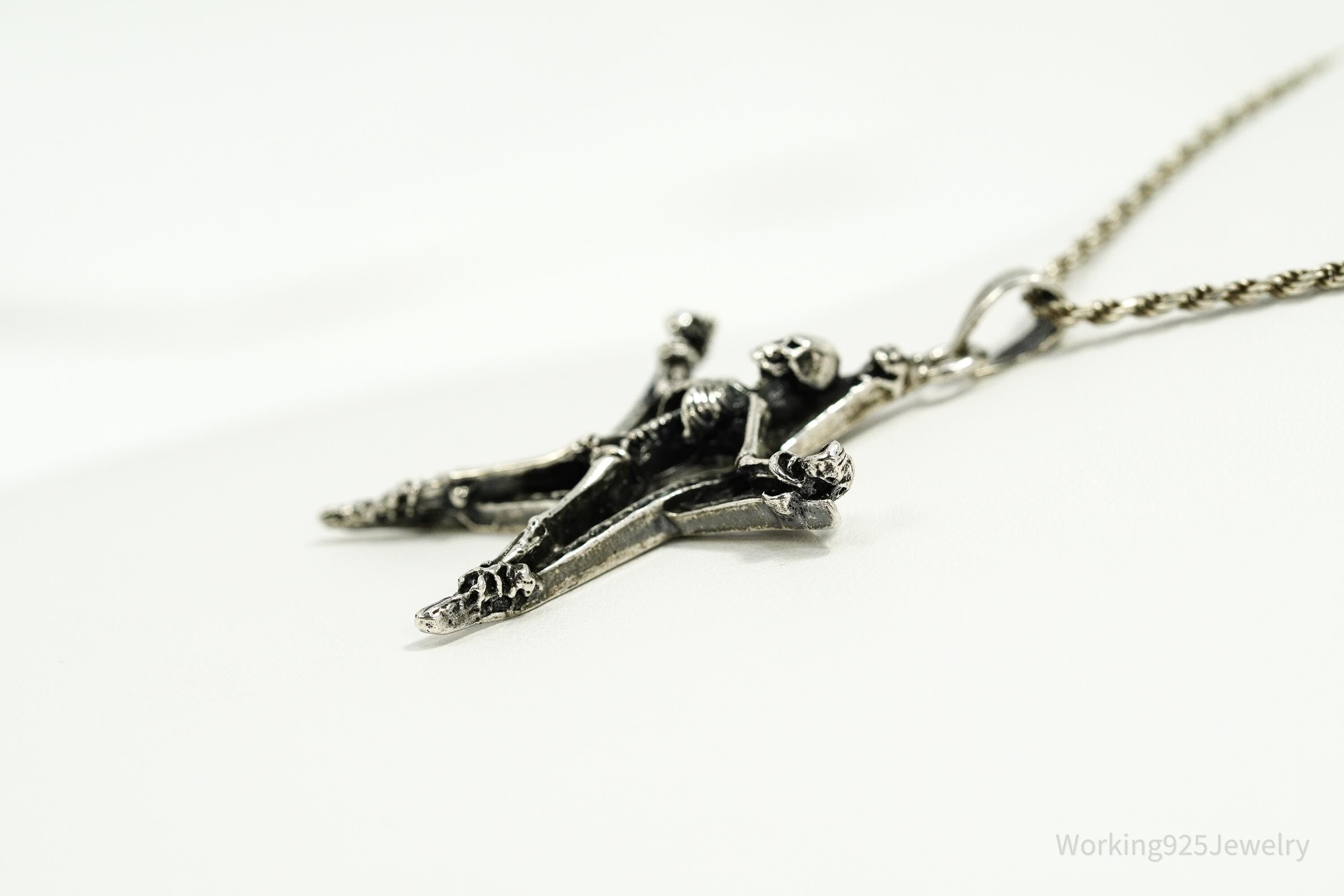 Vintage Skeleton Pentagram Sterling Silver Necklace 20"