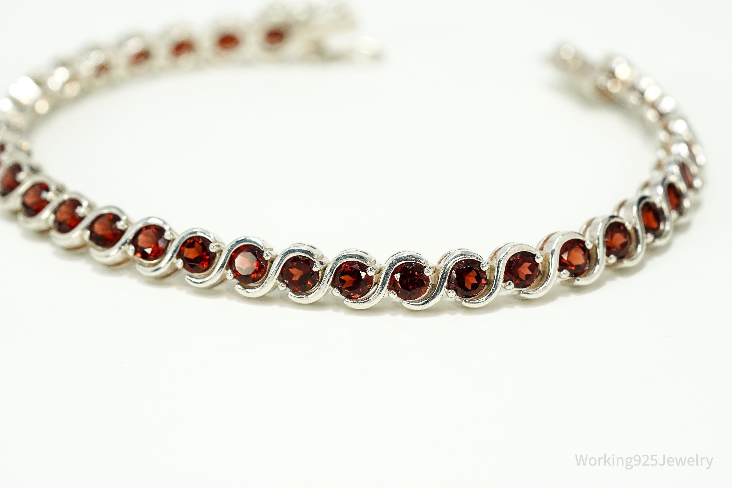 Vintage Red Garnet Sterling Silver Bracelet - 7.5"