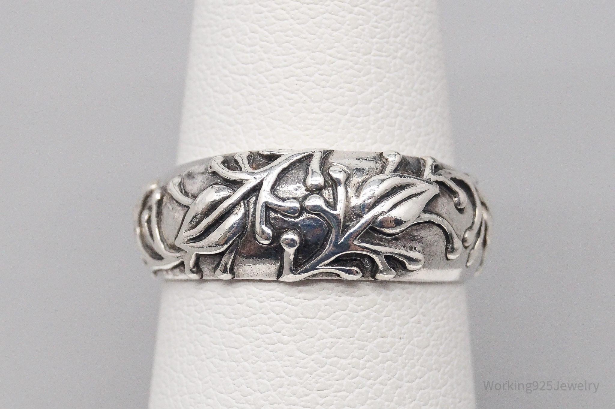 Vintage Designer JEZ Leaves & Vines Design Sterling Silver Ring - Size 6.5