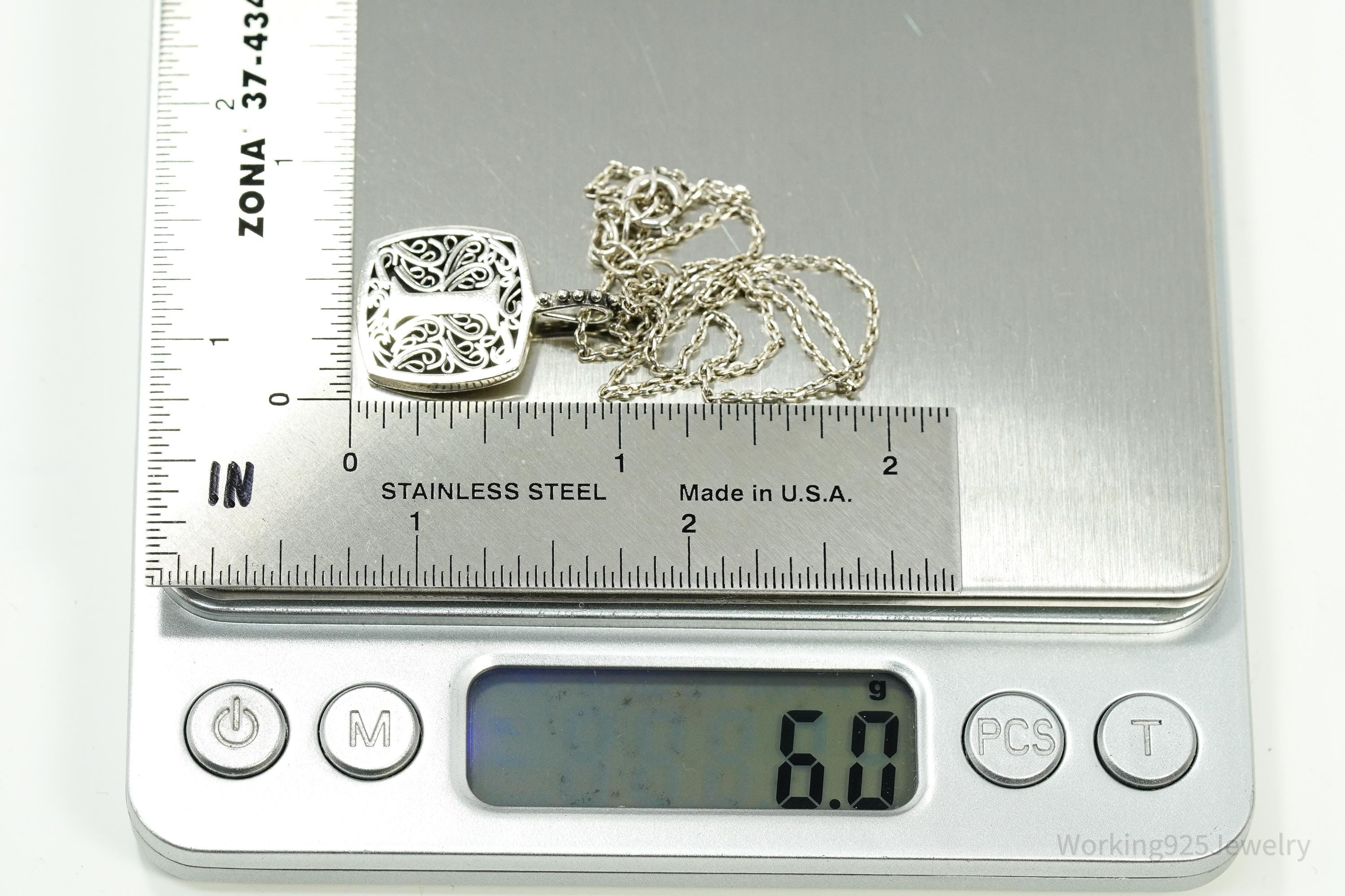 Vintage Designer Lori Bonn Initial I Pendant Sterling Silver Necklace 15"