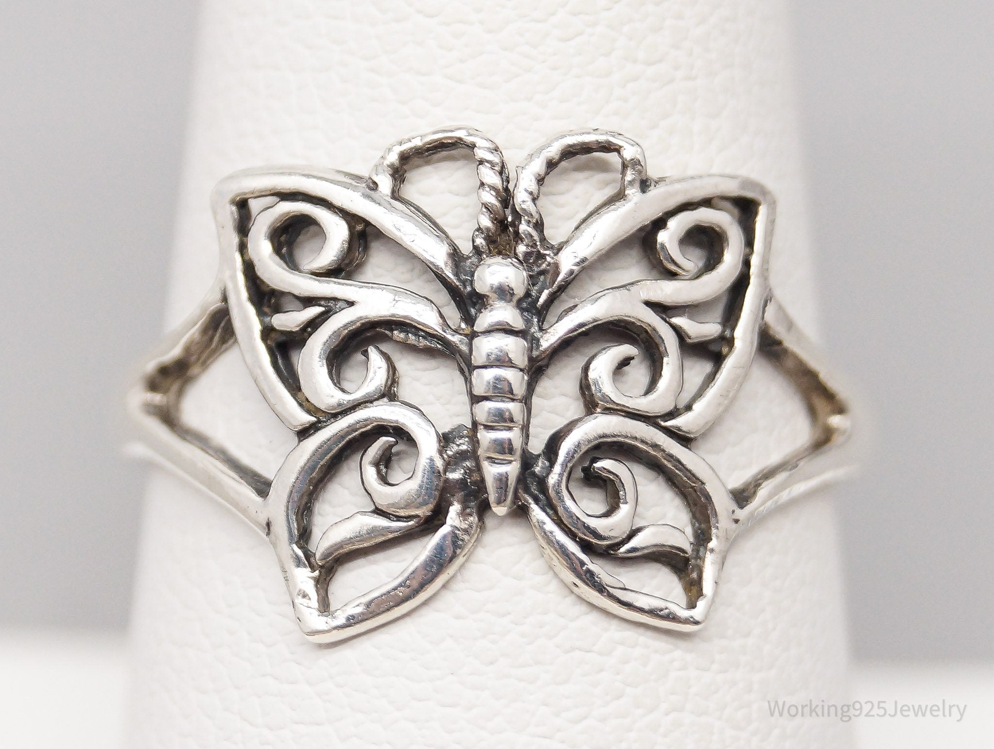 Vintage Butterfly With Swirls Sterling Silver Ring - Size 8.25