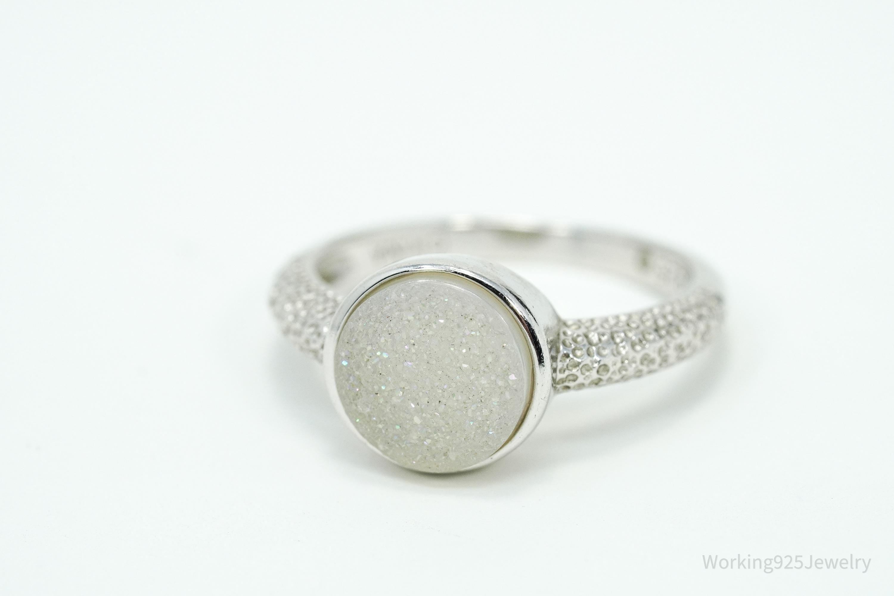 Vintage Druzy Quartz Sterling Silver Ring - Size 7.25
