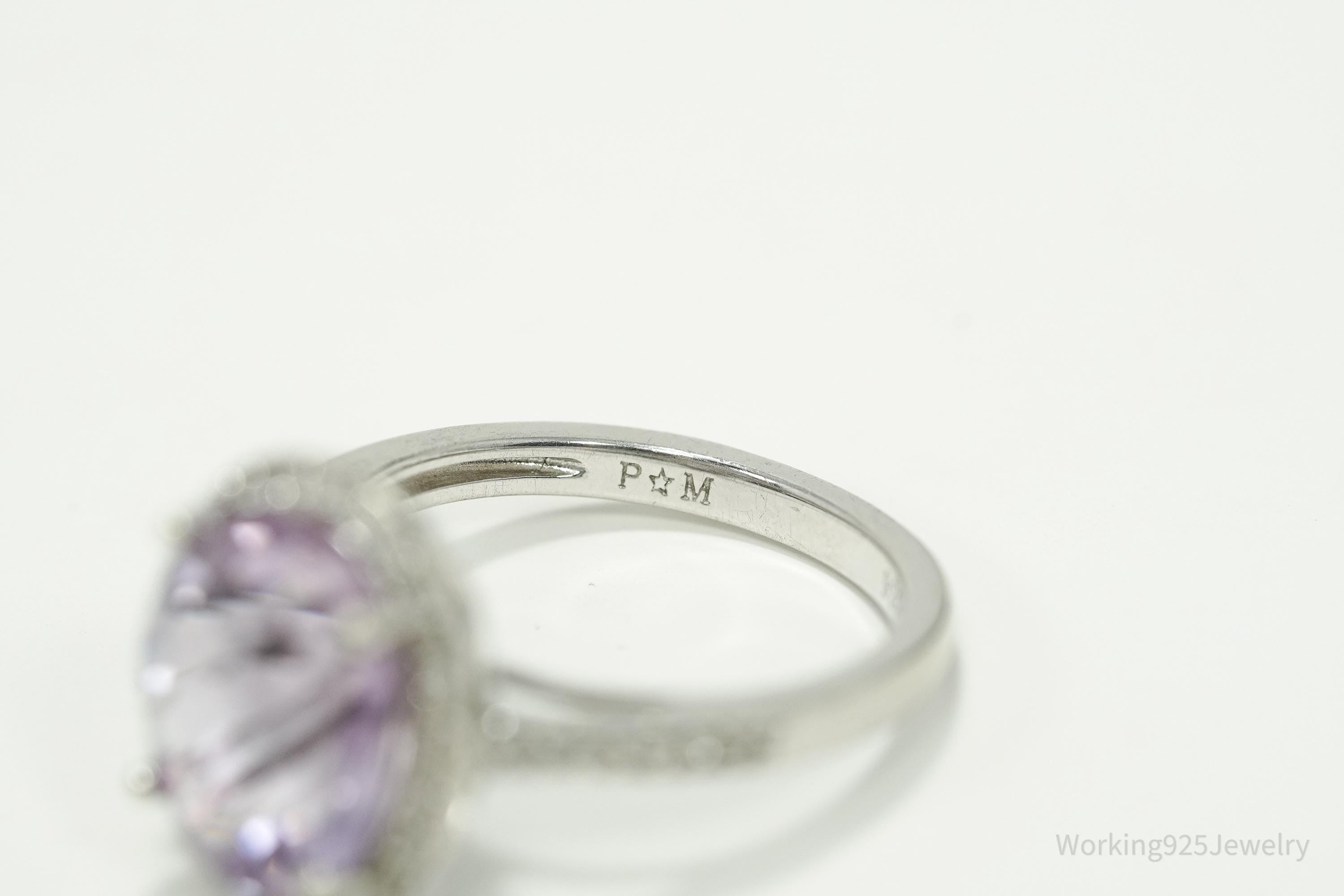 Vintage Amethyst & Cubic Zirconia Sterling Silver Ring - Size 7