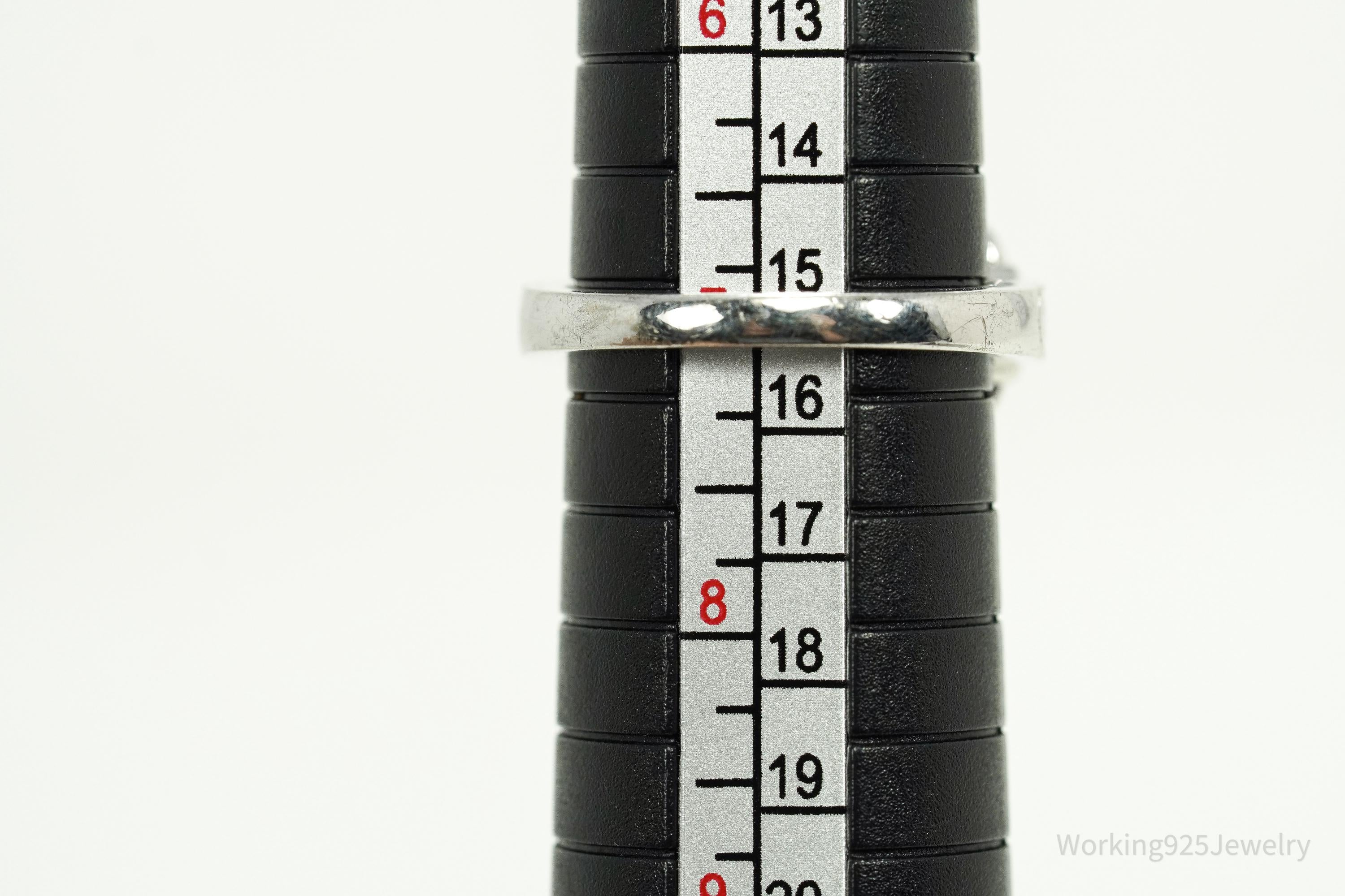 Vintage Garnet & White Zircon Sterling Silver Ring - Size 7