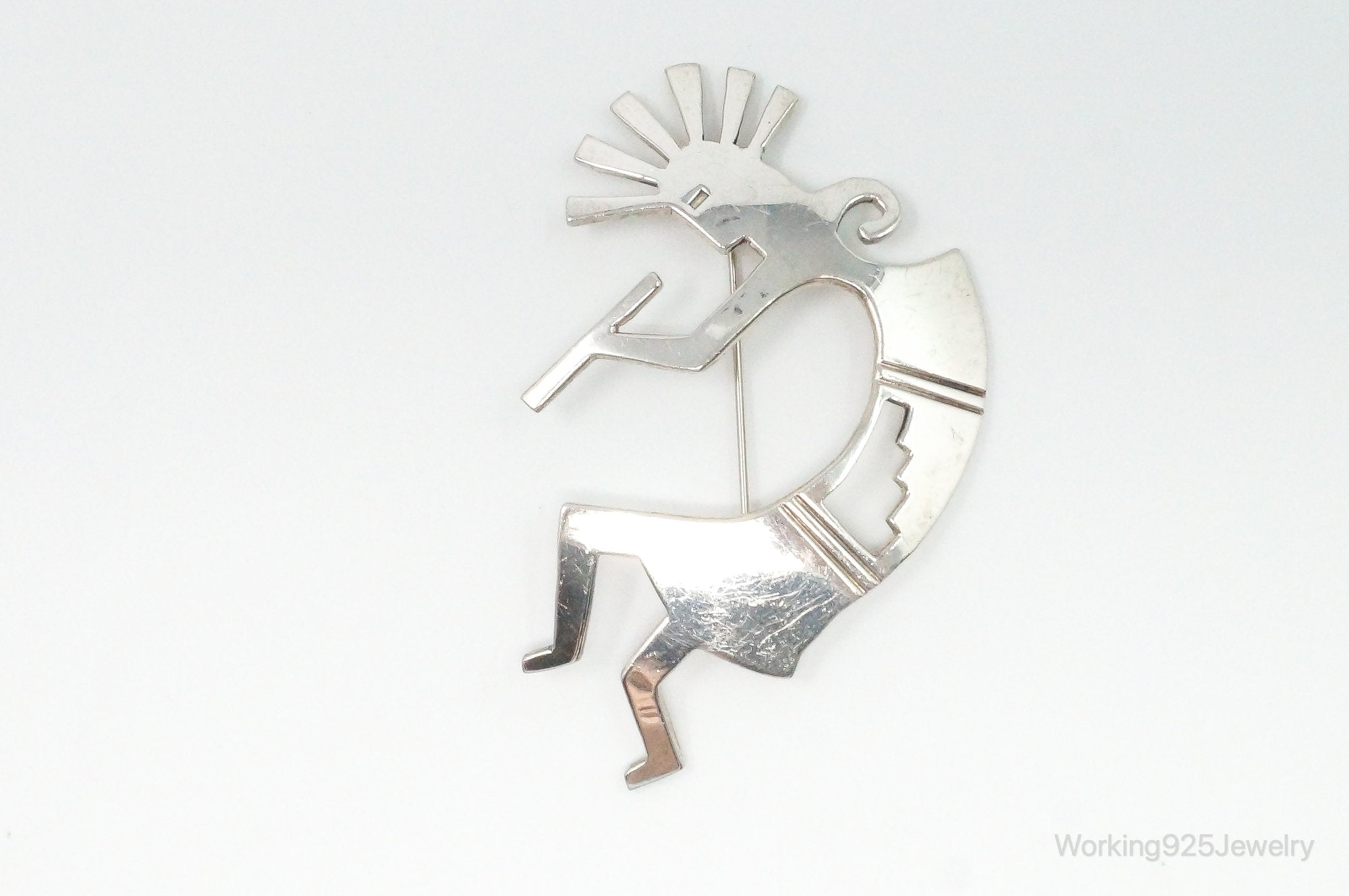 Large Vintage Native American Dancing Kokopelli Sterling Silver Brooch Pin