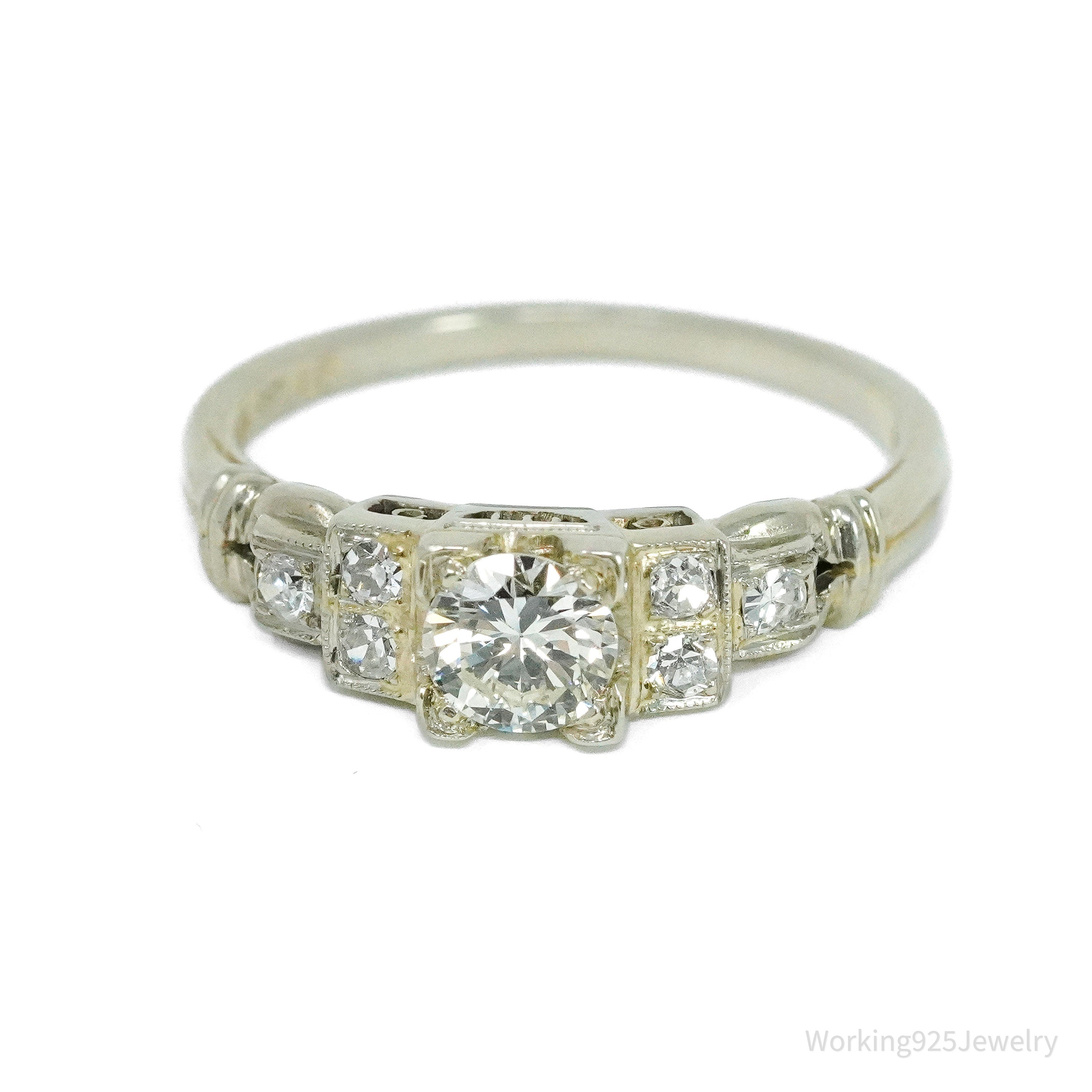 1930s Belais brothers 18K White Gold & Diamond Ring - Size 5 3/4
