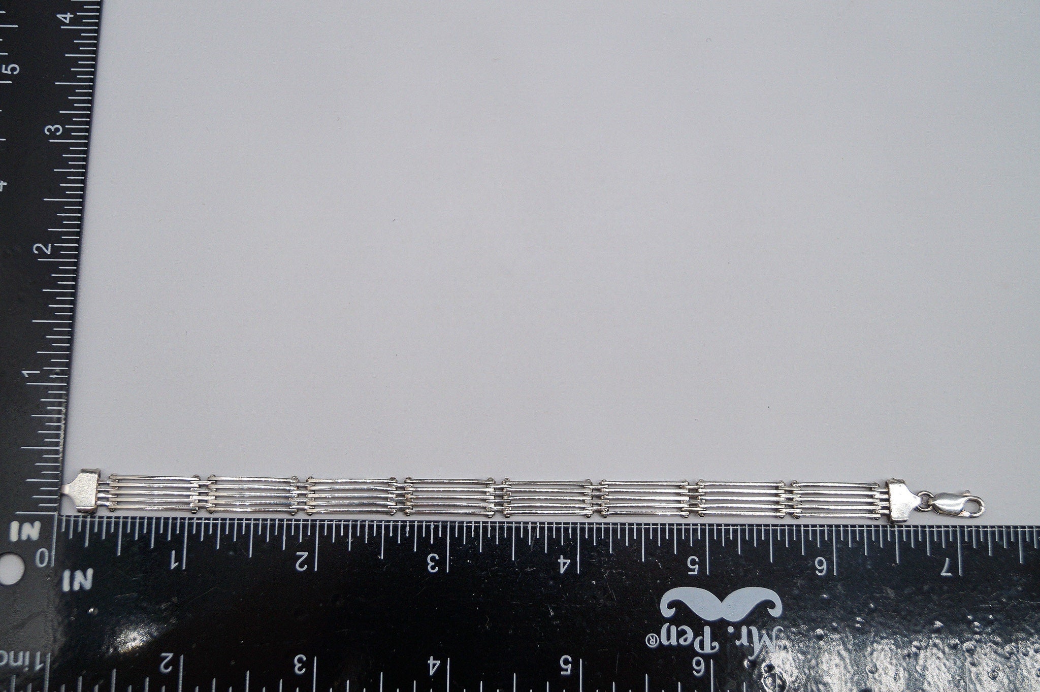 Vintage Italian Sterling Silver Bar Link Hinge Bracelet - 7 3/16"