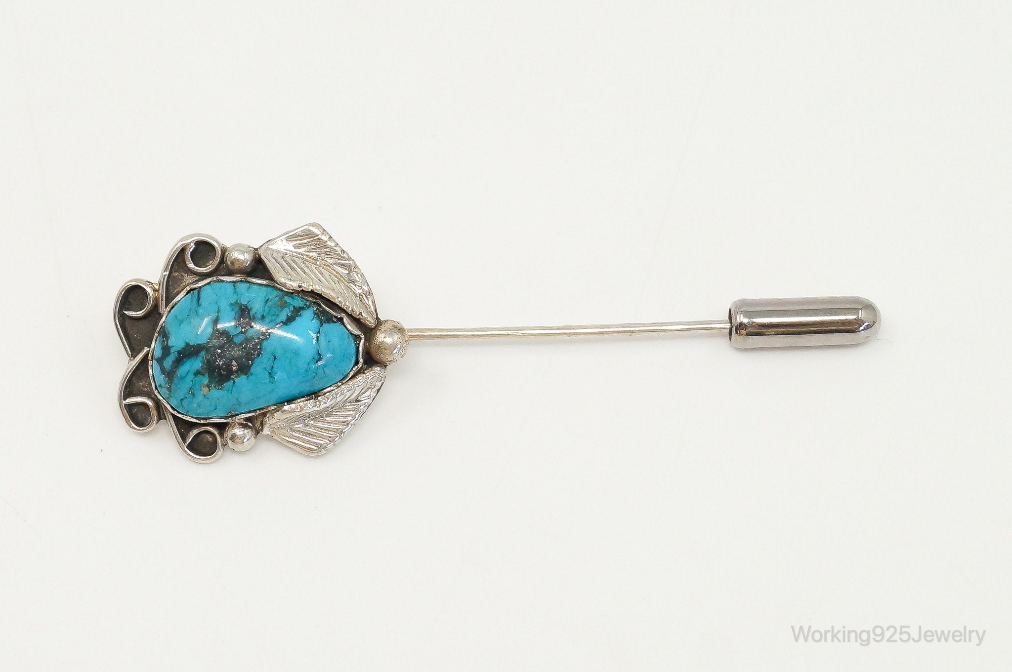 Vintage Native American DG Wilson Turquoise Sterling Silver Stick Pin