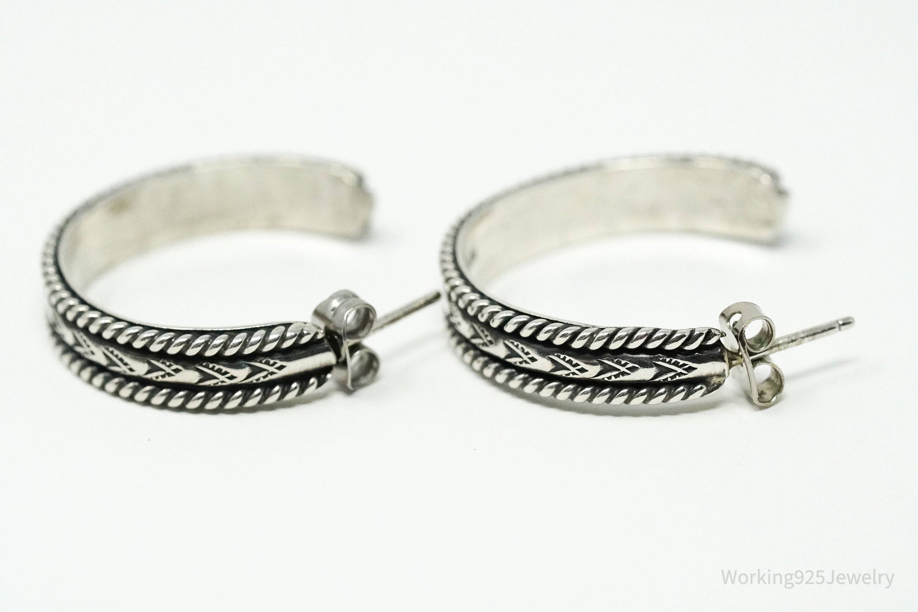 Vintage Native American Sterling Silver Half Hoop Earrings
