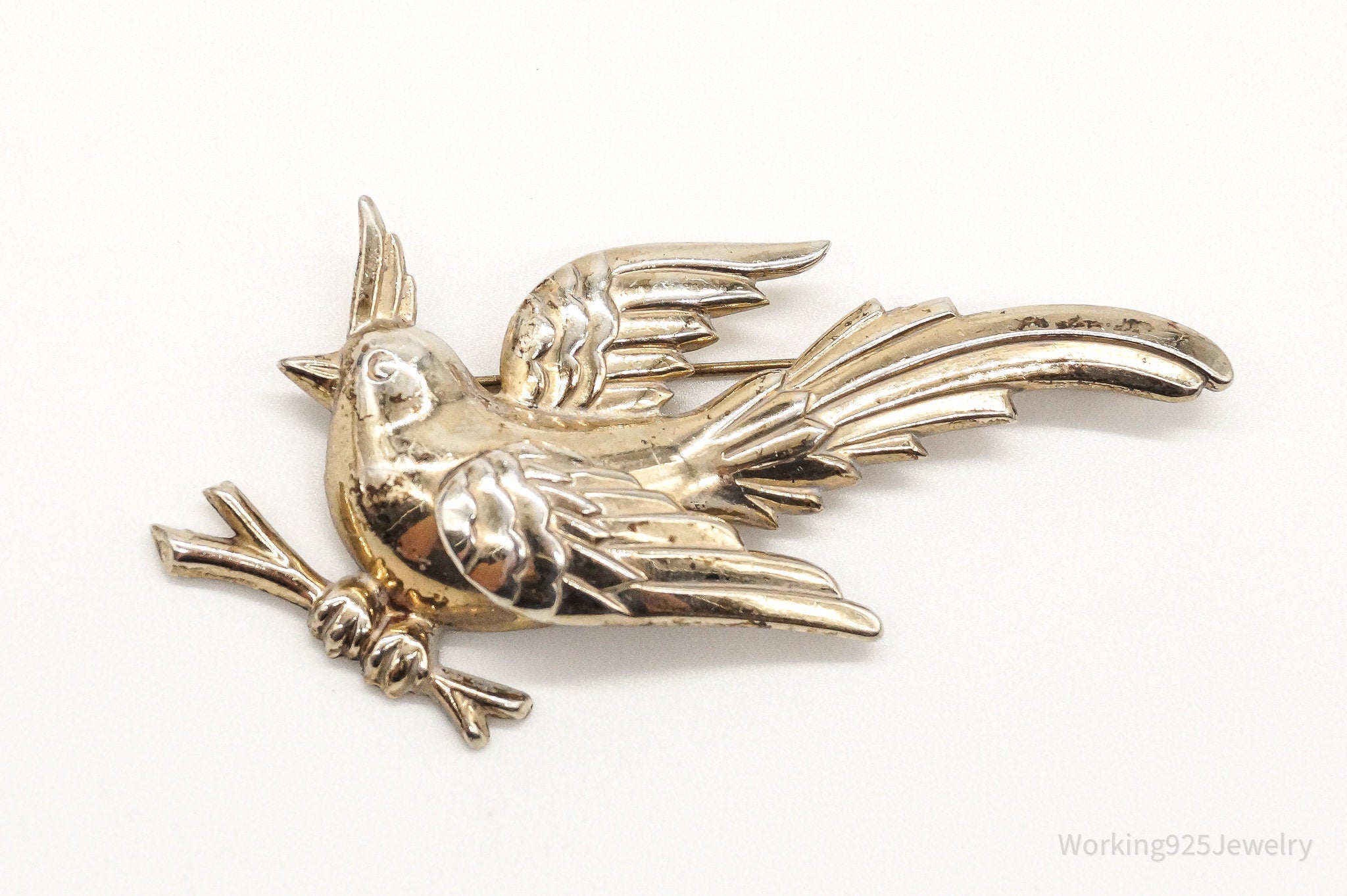 Rare Large Vintage Designer Monet Bird Gold Wash Sterling Silver Brooch Pin