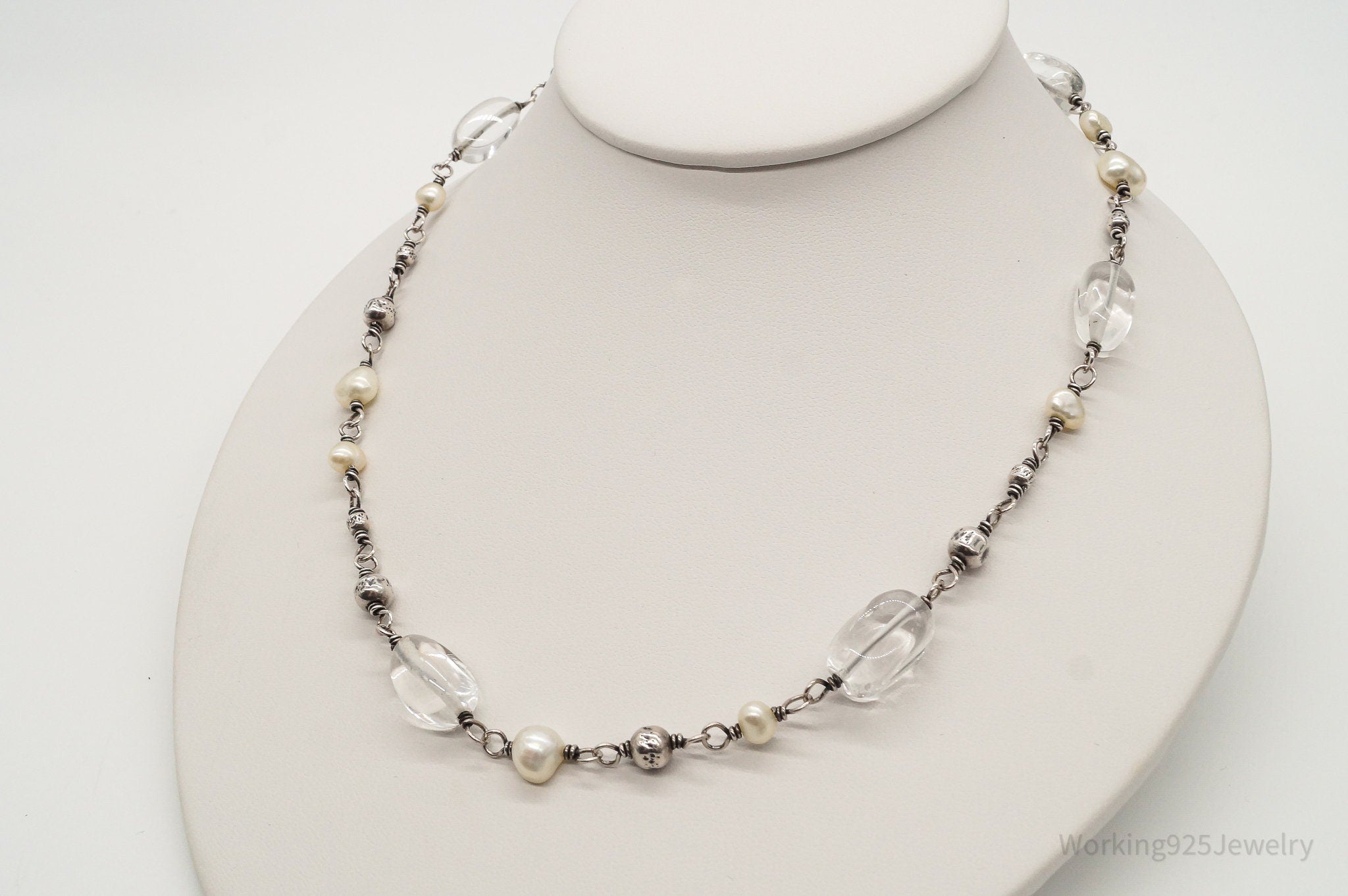 Vintage Retired Silpada Pearl Crystal Quartz Sterling Silver Necklace