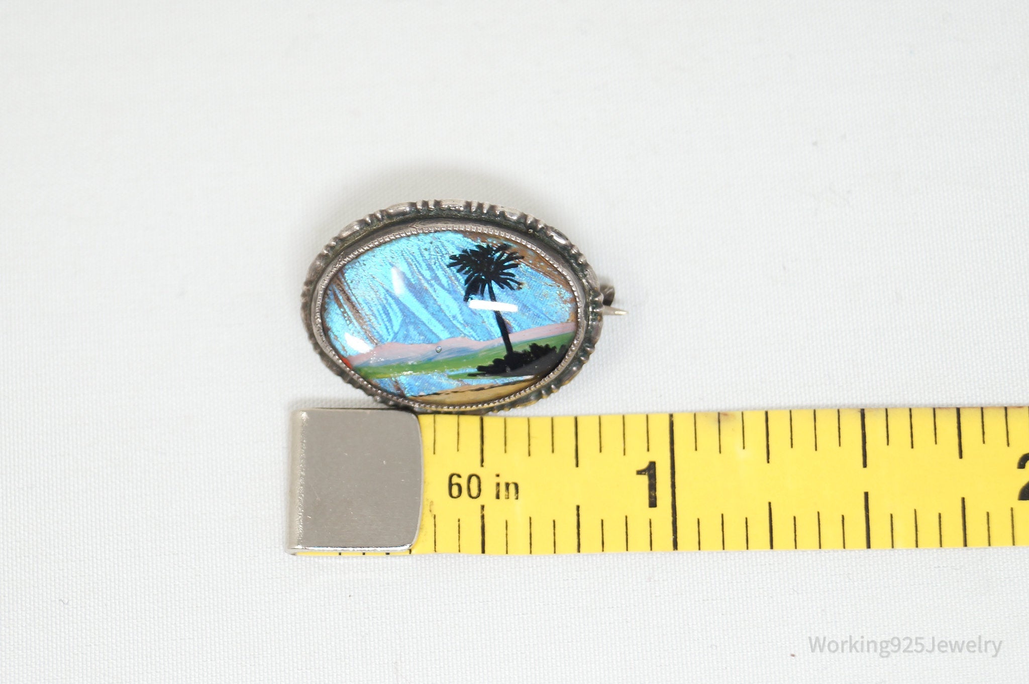 Vtg England Thomas Mott Butterfly Wing Hand-Painted Sterling Silver Brooch Pin