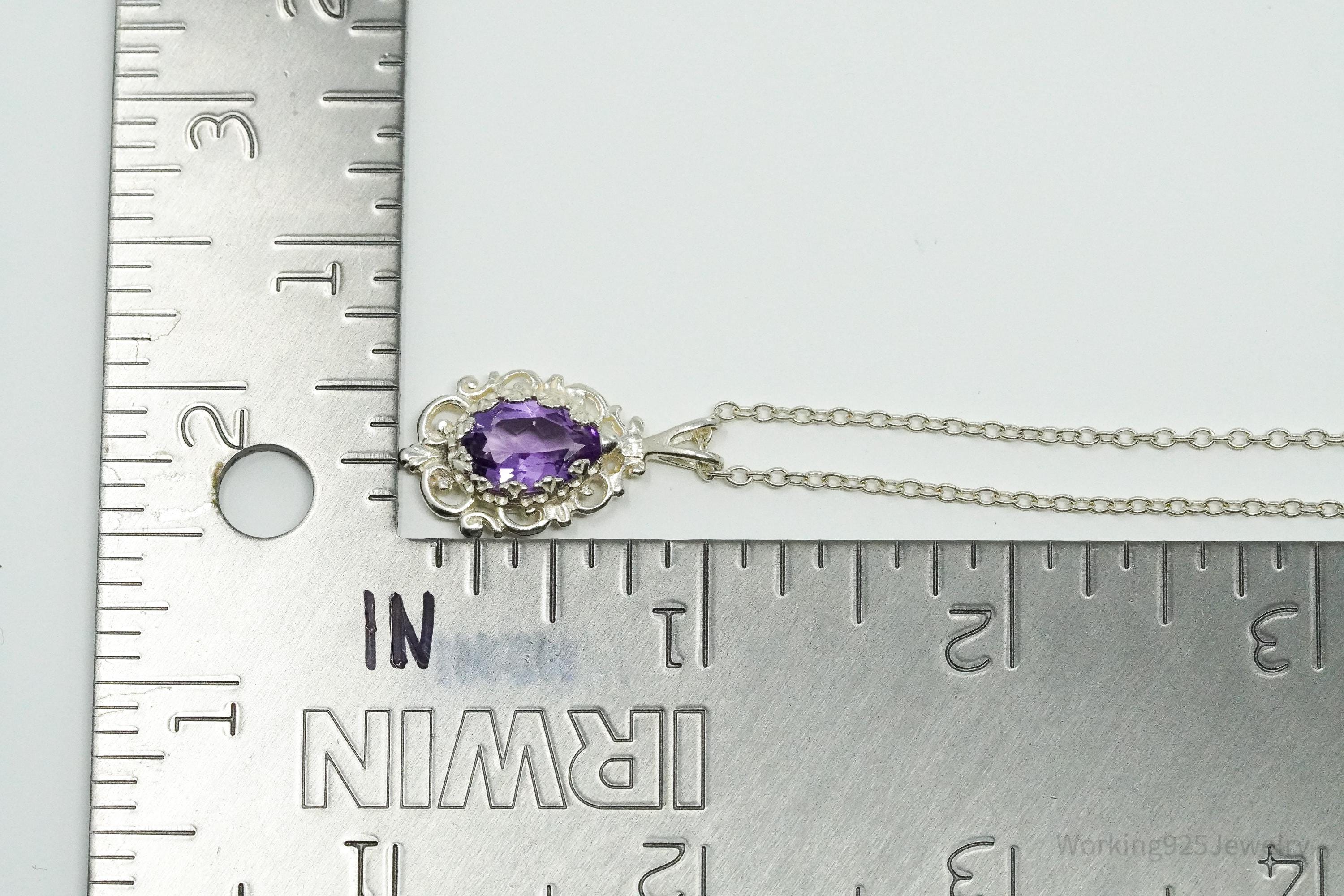 Vintage Amethyst Sterling Silver Chain Necklace 16"