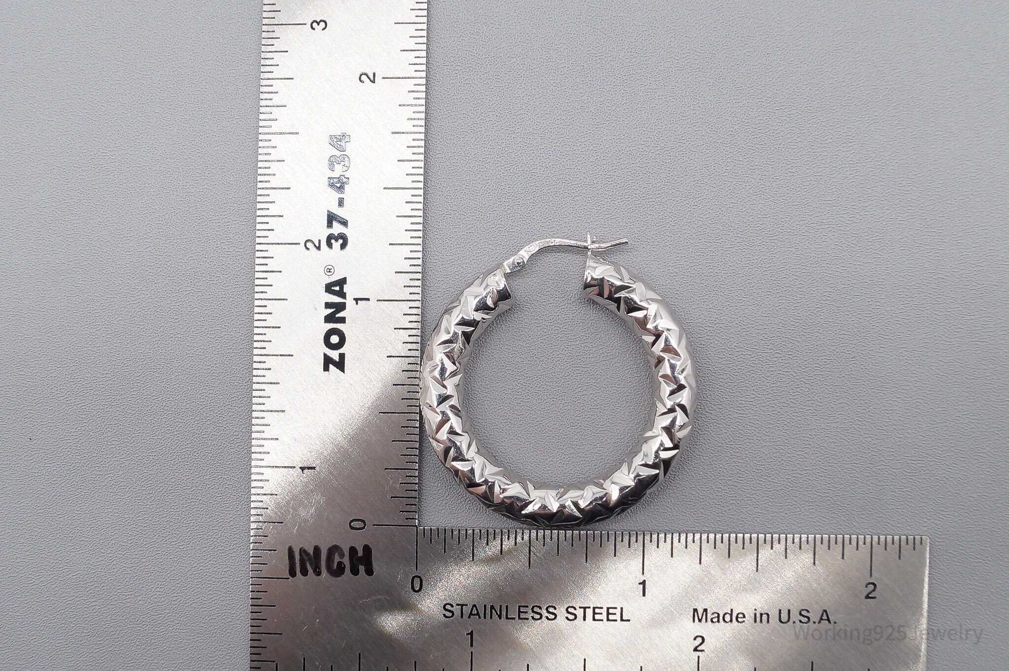 Vintage QG Textured Sterling Silver Hoop Earrings