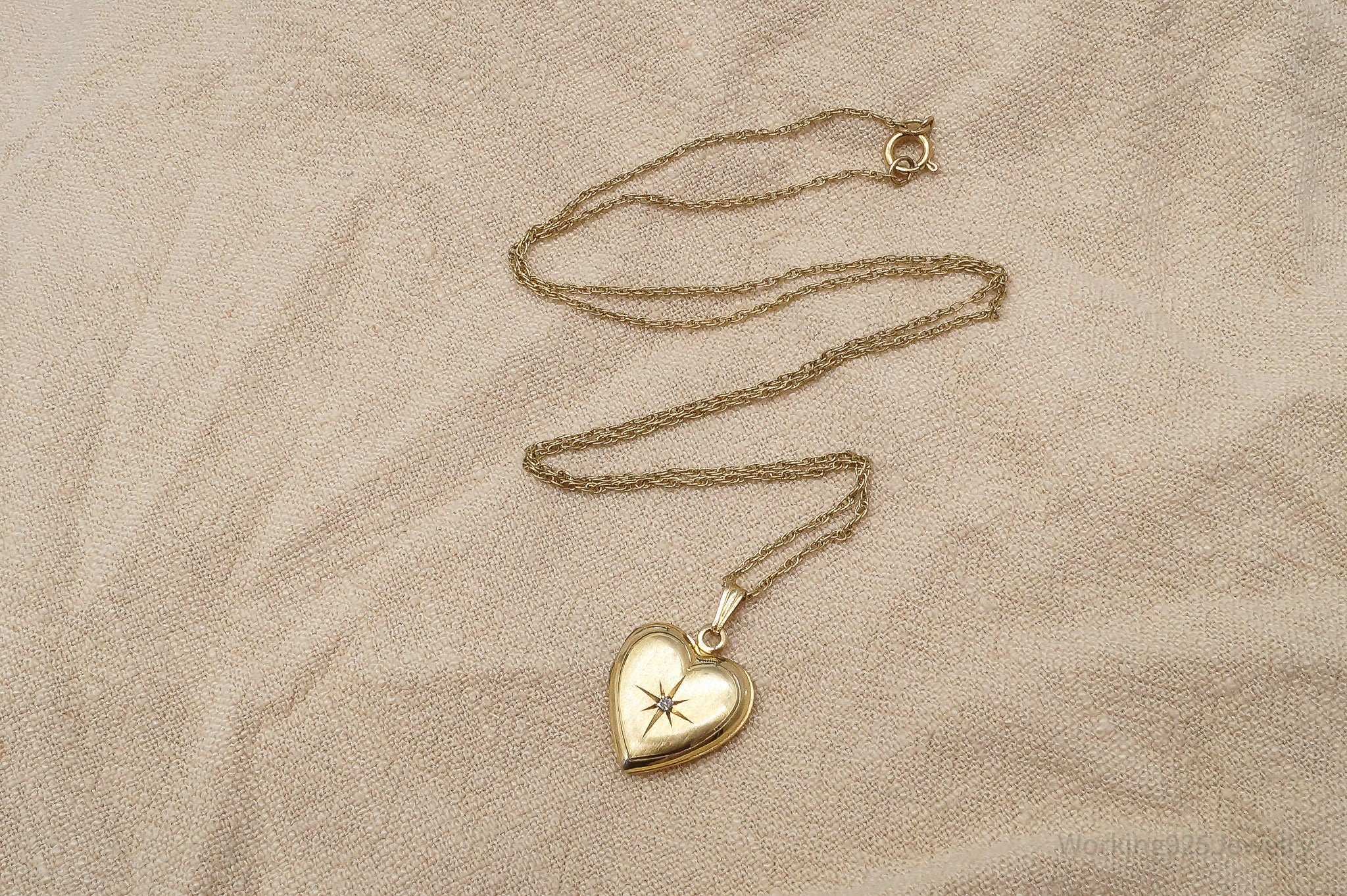 Vintage Diamond 14K Gold Filled Heart Locket Necklace 18"