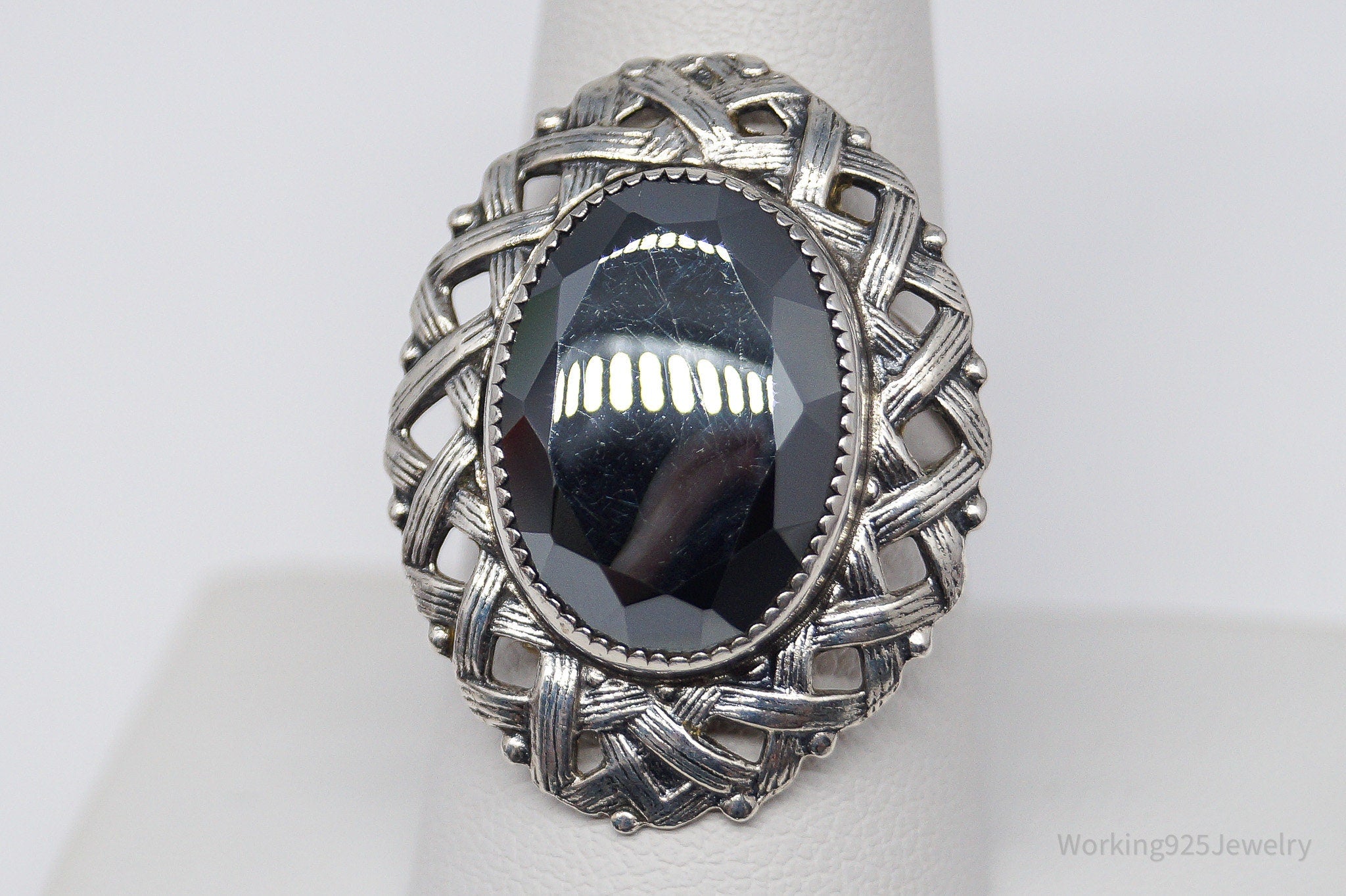 Vintage Hematite Silver Ring - Size 8.75
