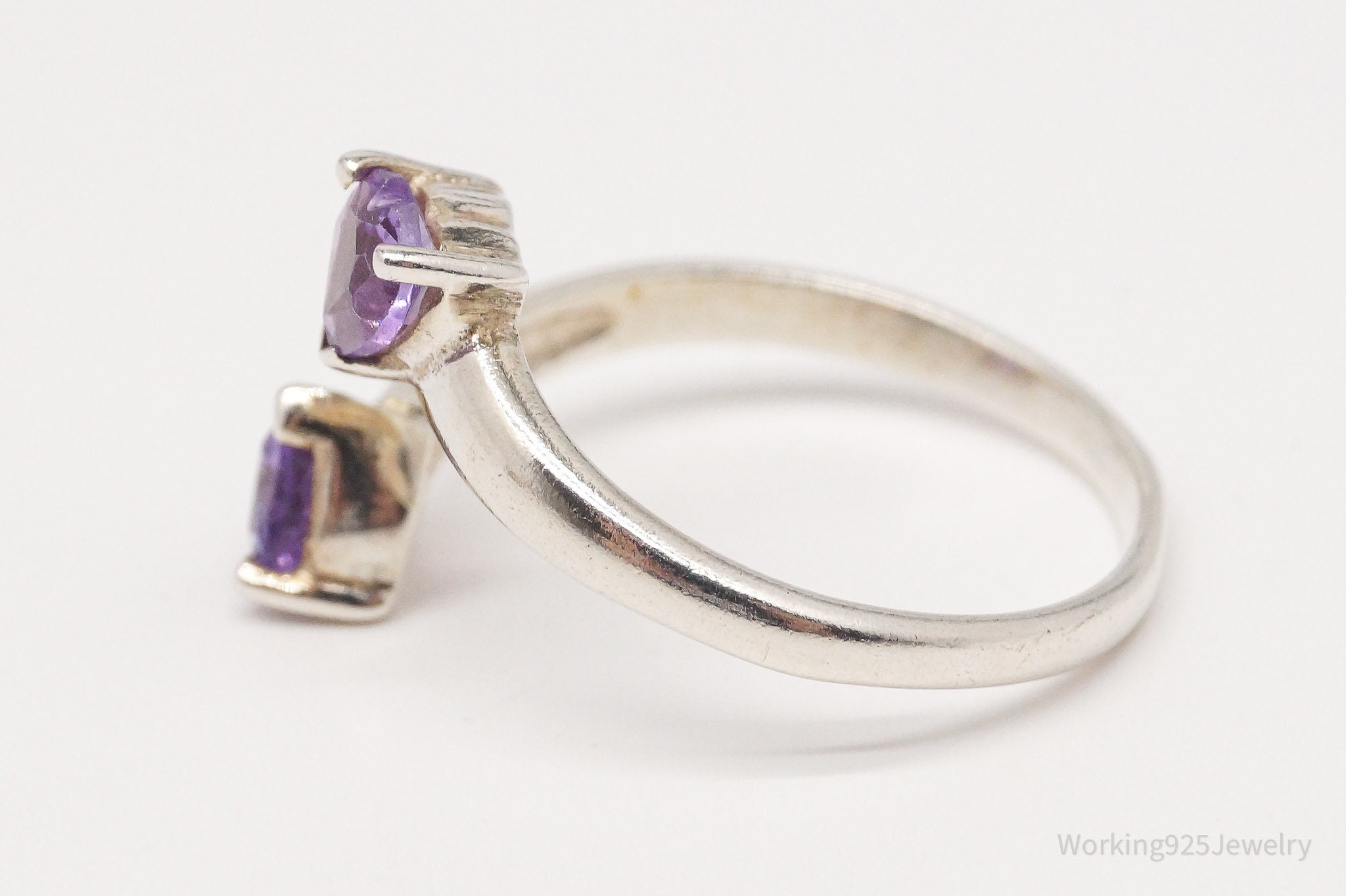 Vintage Amethyst Hearts Sterling Silver Wrap Ring - Size 8.75 Adjustable