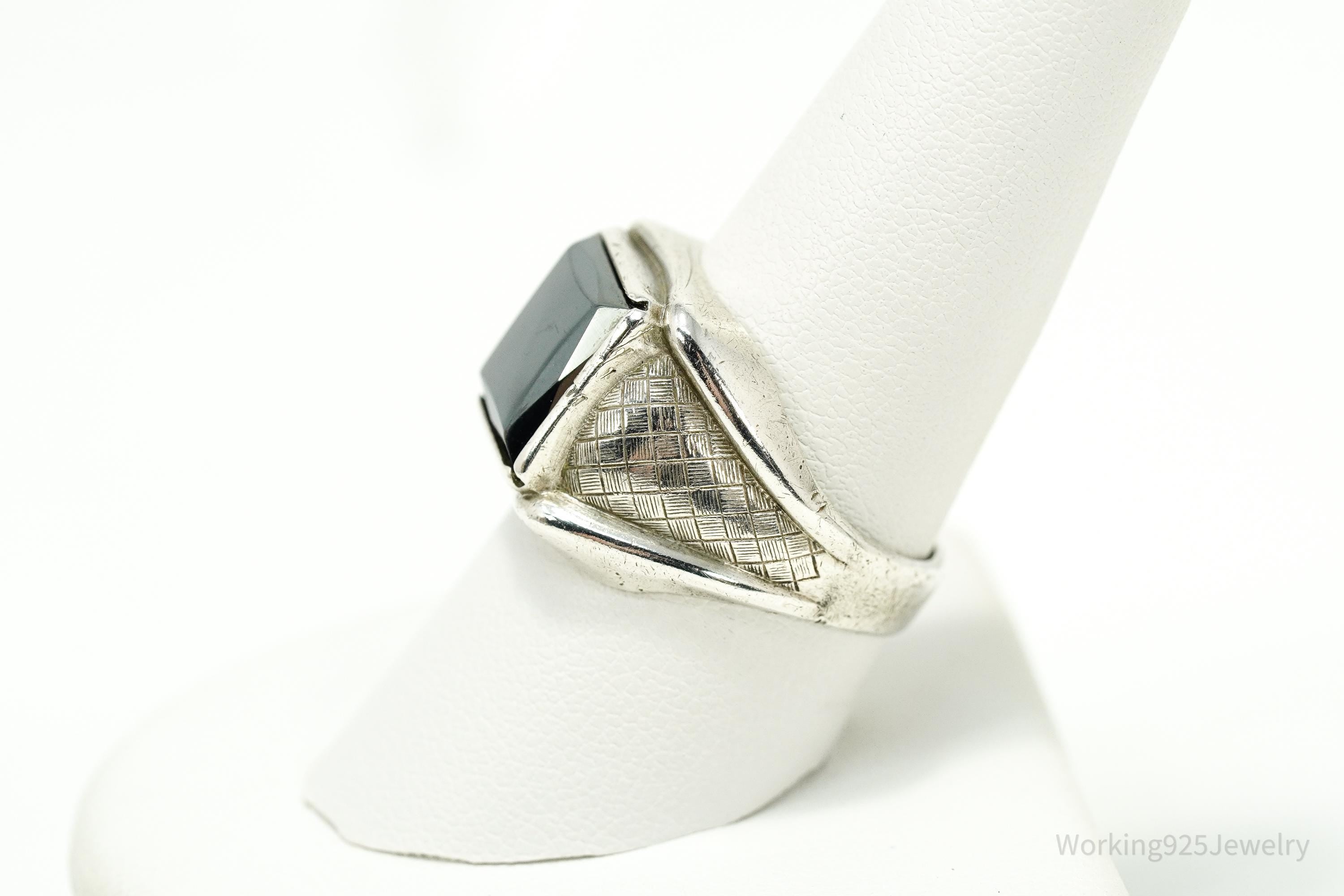 Antique Clark & Coombs Hematite Sterling Silver Ring - Size 9.25