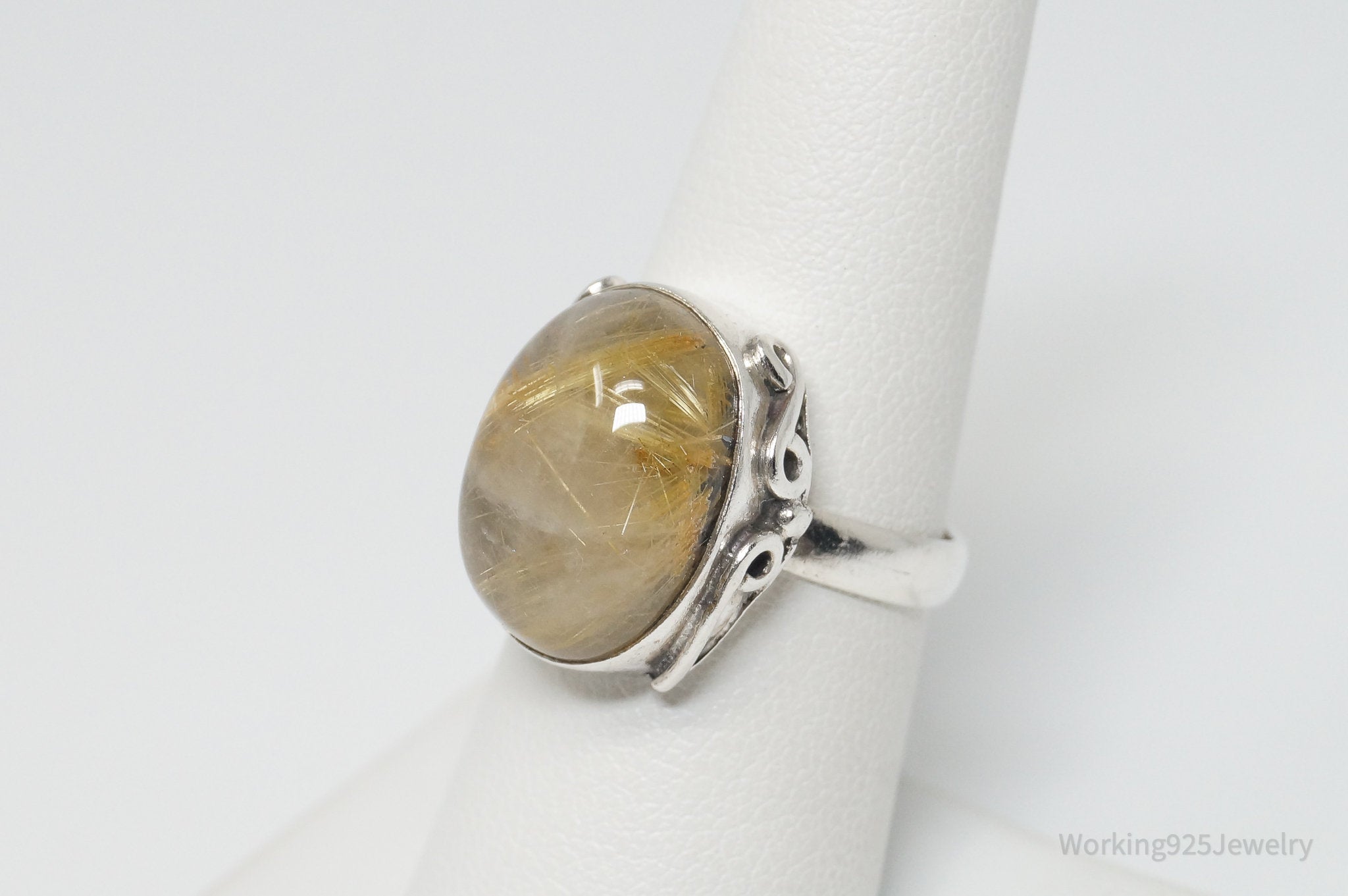 Vintage Rutilated Quartz Sterling Silver Ring - Sz 7