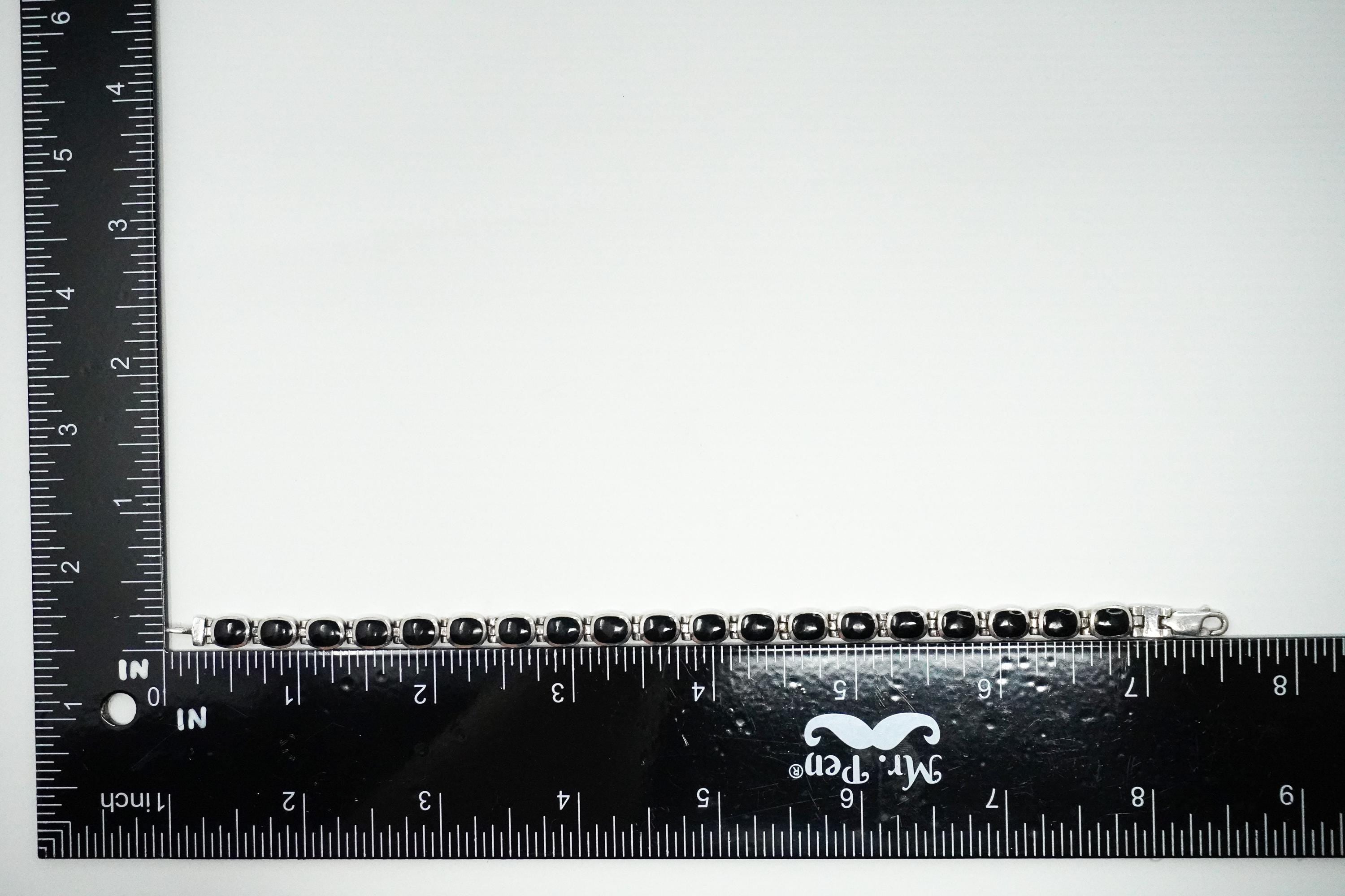 Vintage Southwestern Designer Peyote Bird Black Onyx Inlay Sterling Silver Bracelet 7.5