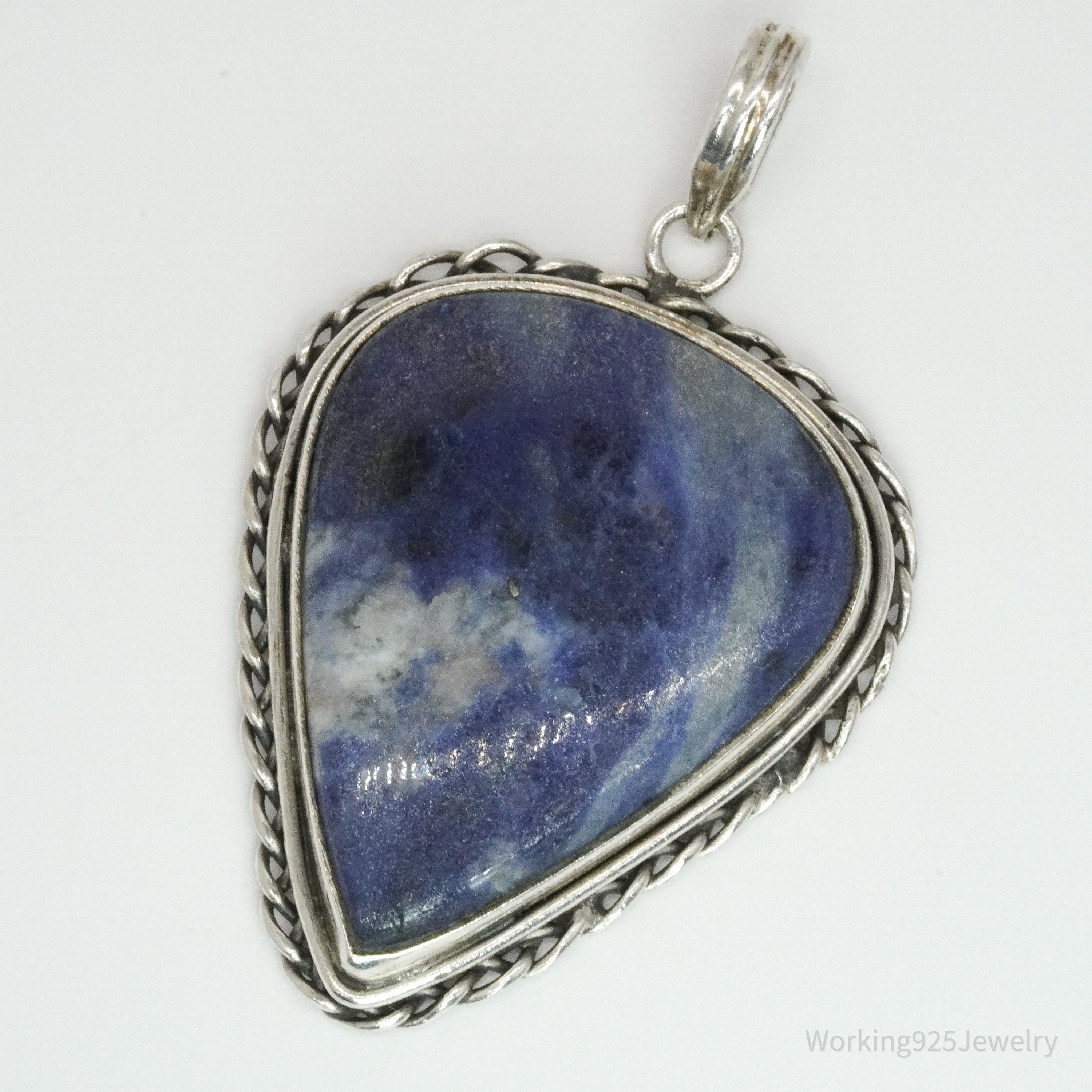 Vintage Sodalite Sterling Silver Pendant 1 7/8"