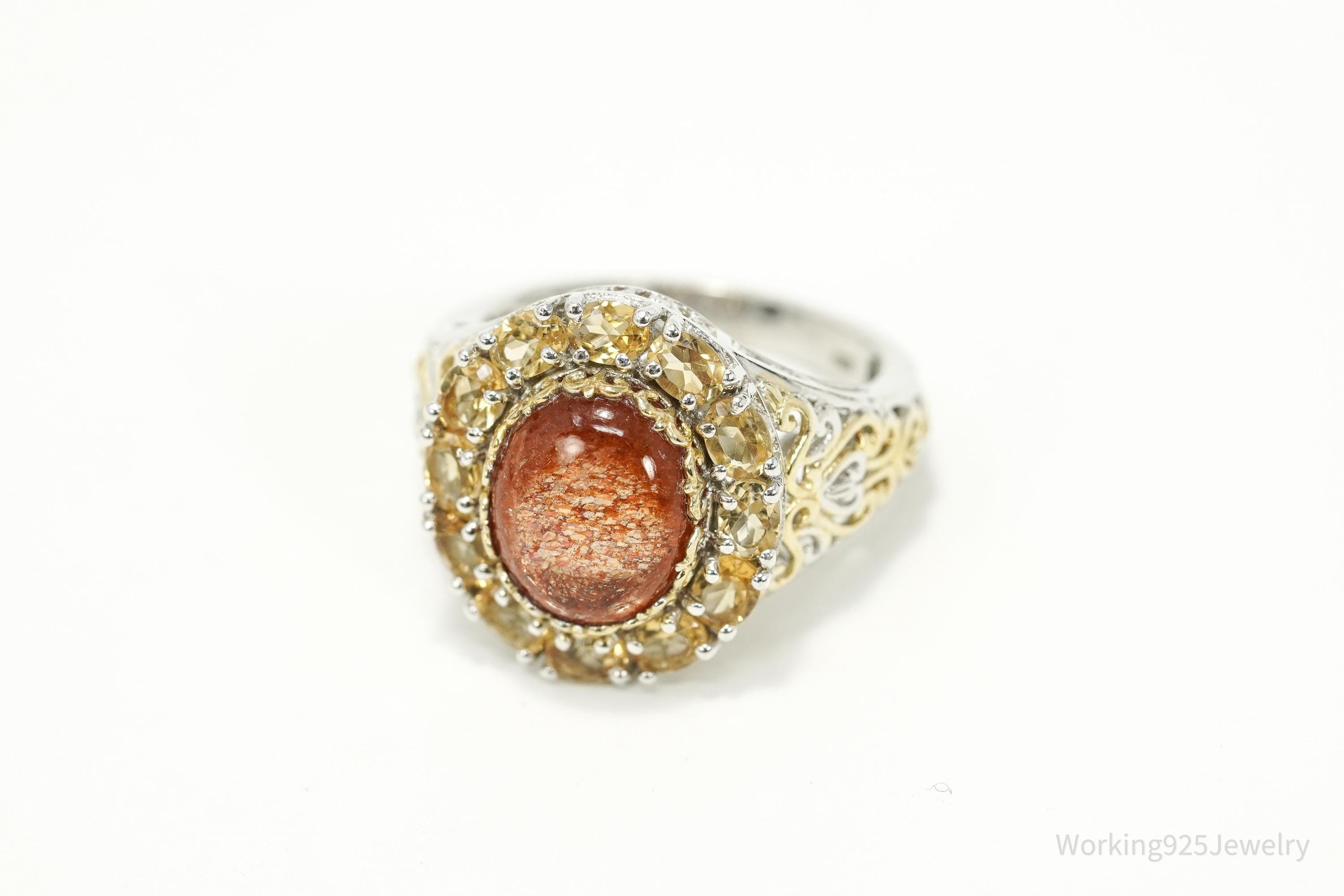 Vintage Goldstone & Citrine Gold Vermeil Sterling Silver Ring - Size 10.25