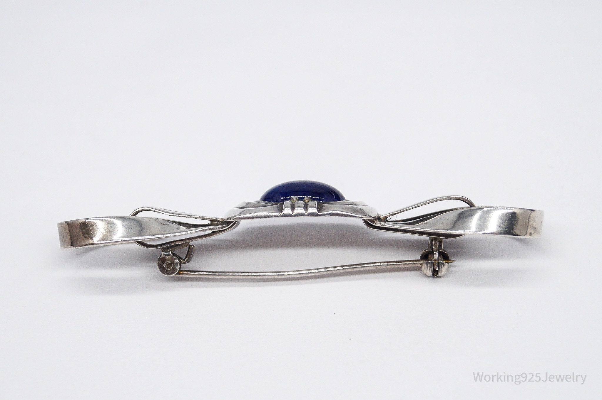Antique Large Blue Stone Modernist Style 835 Silver Brooch Pin
