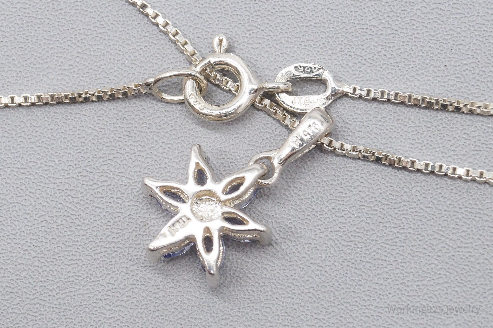 Vintage Tanzanite Flower Sterling Silver Necklace 18"