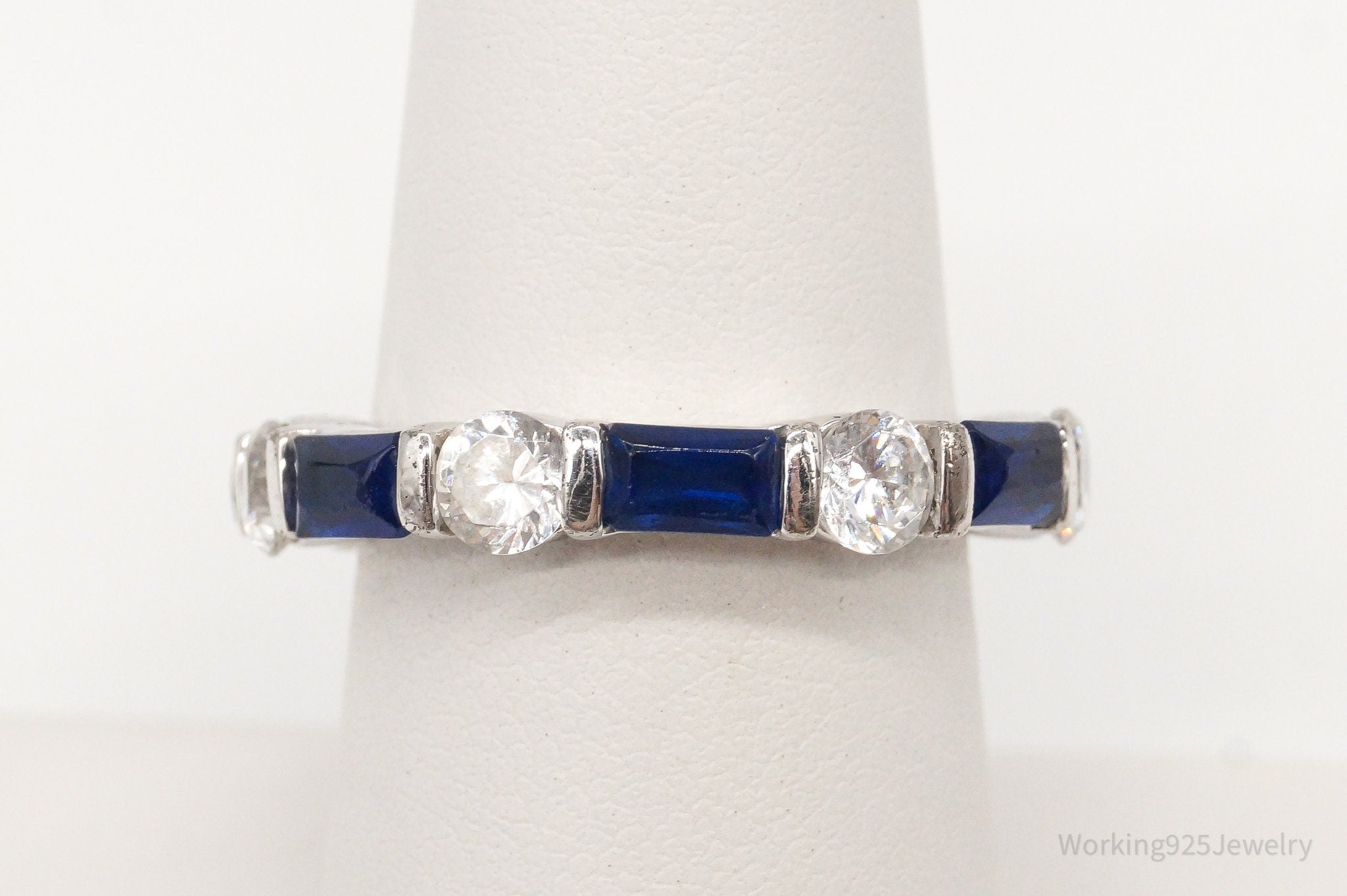 Vintage RP Cubic Zirconia Blue Stone Sterling SIlver Ring - Size 7