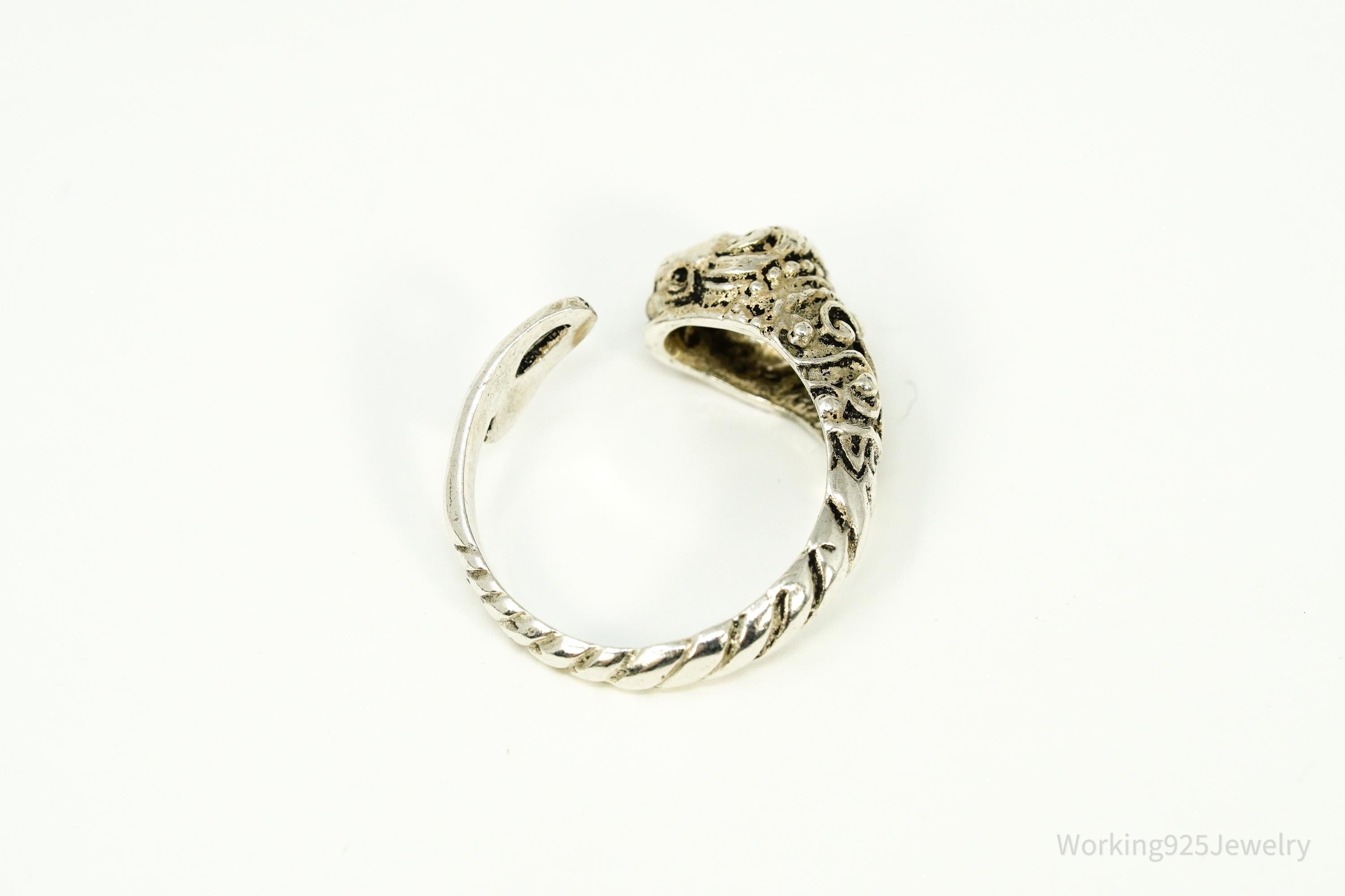 Vintage Lion's Head King Of The Jungle Sterling Silver Wrap Ring Size 8.75