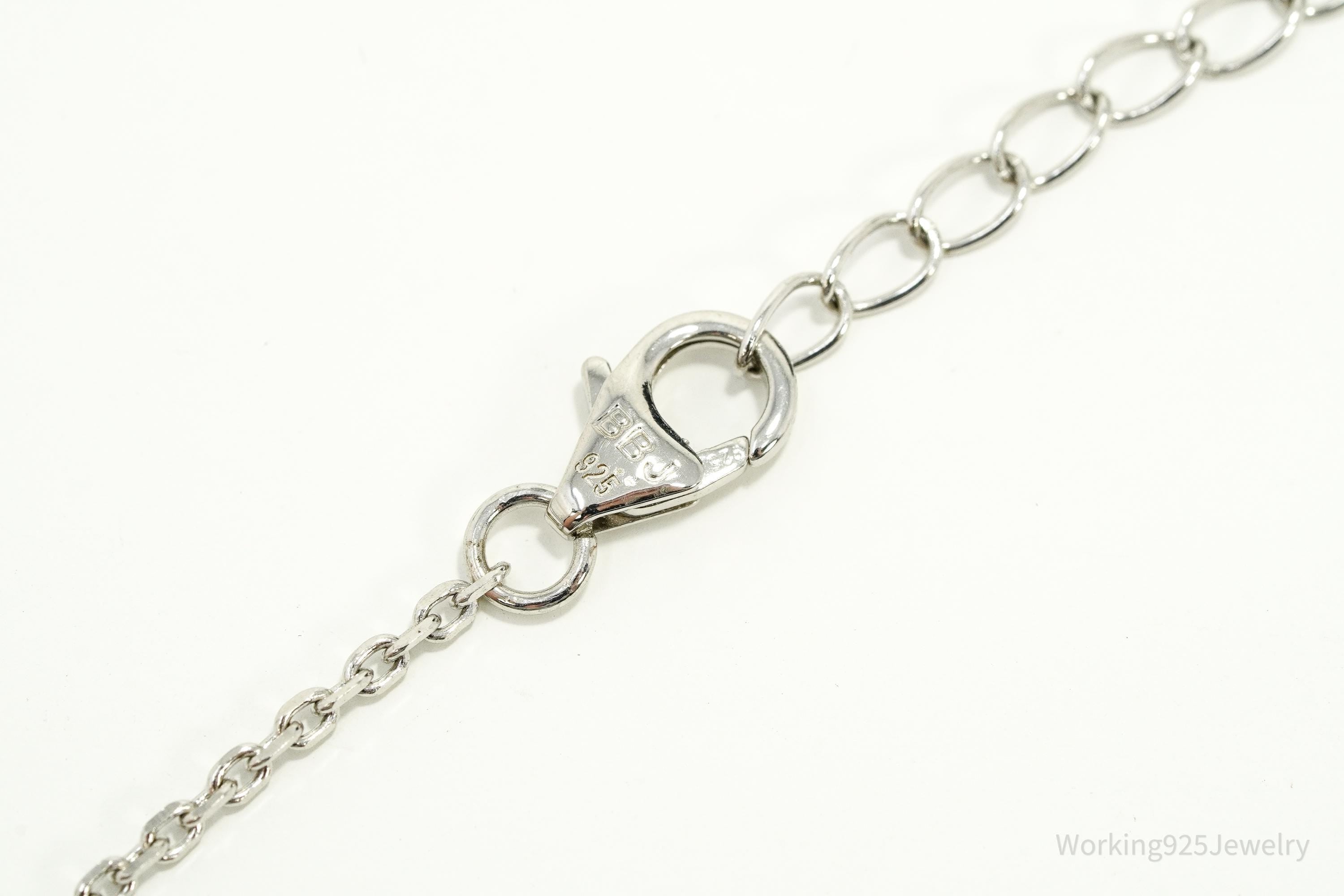 BBJ Green Jade Sterling Silver Necklace 20"