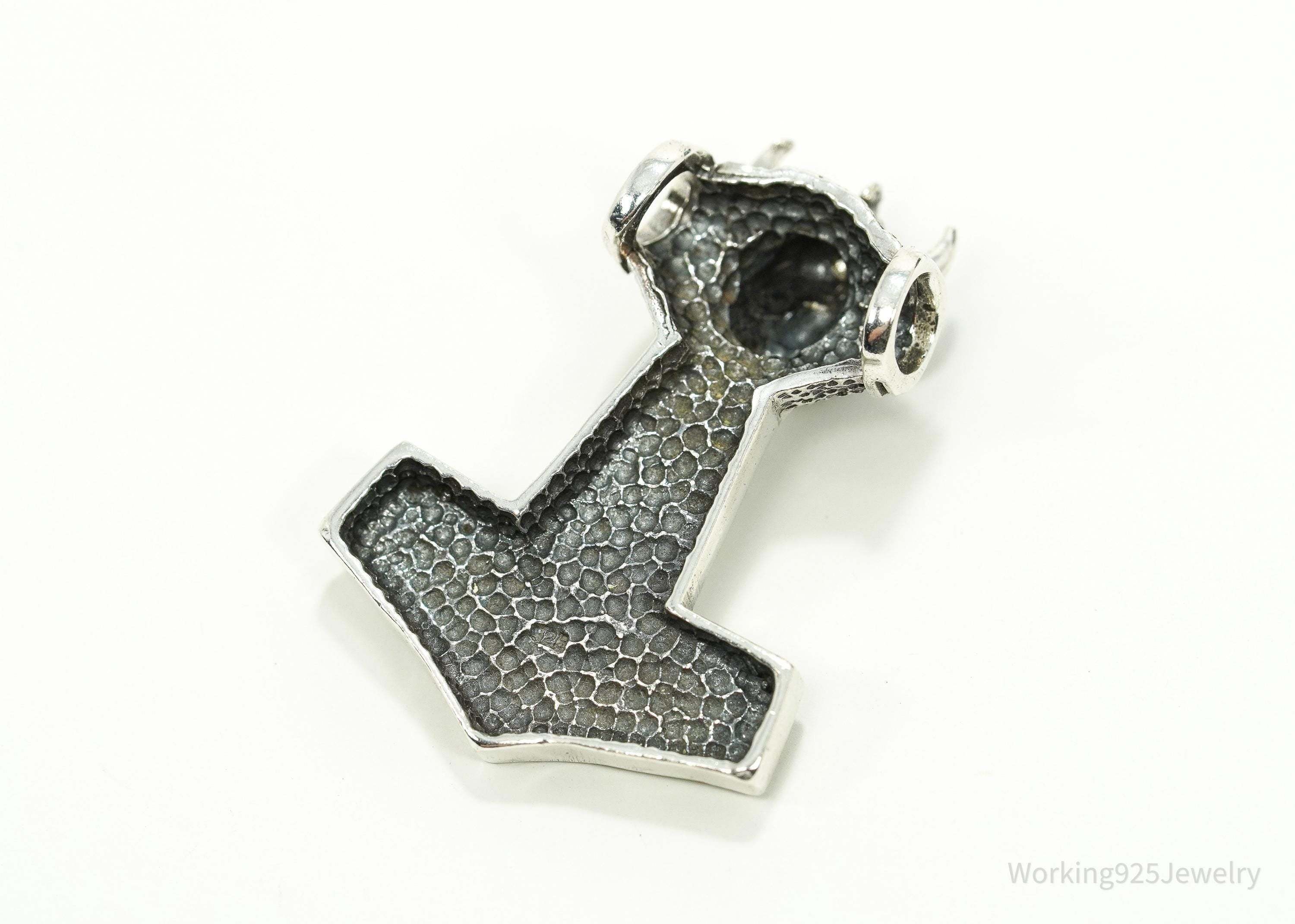 Vintage Large Thor's Hammer Sterling Silver Necklace Pendant