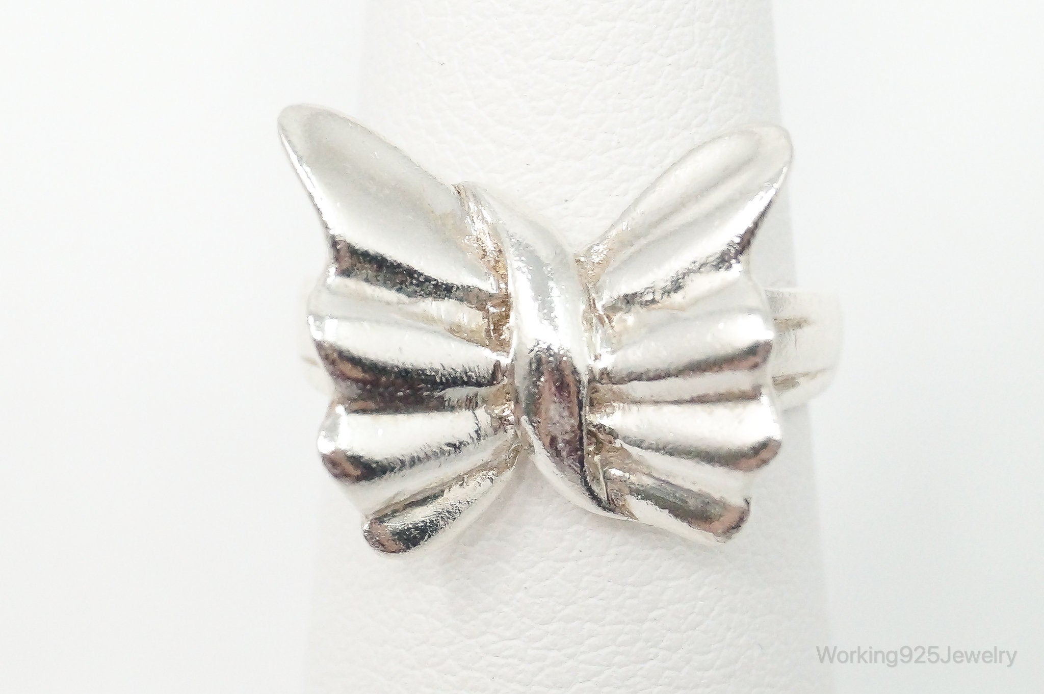 Vintage Modernist Butterfly Bow Sterling Silver Ring - Size 6