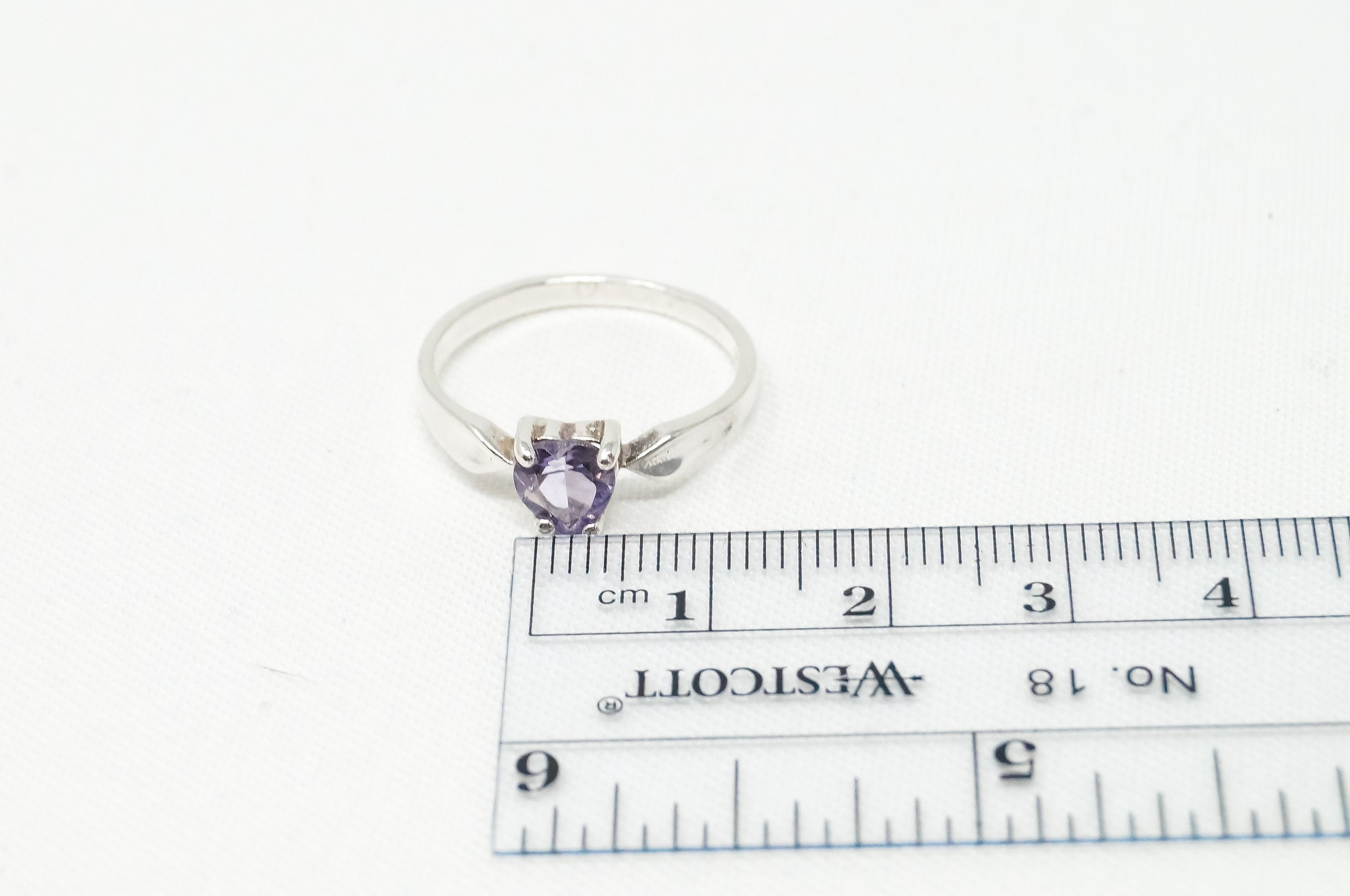 Vintage Purple Amethyst Heart Sterling Silver Ring - Sz 7.75 - 797970149