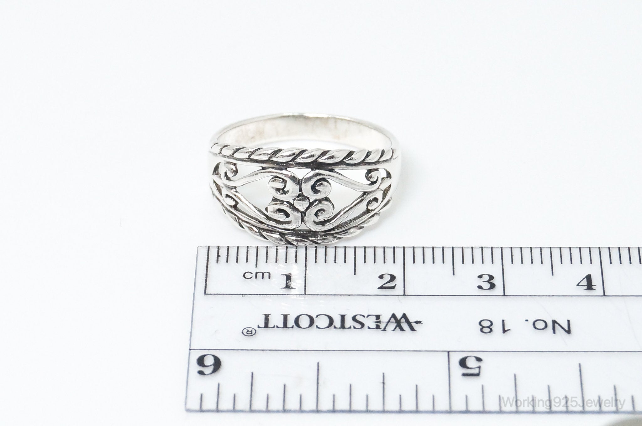 Vintage Scroll Hearts Sterling Silver Band Ring - SZ 8