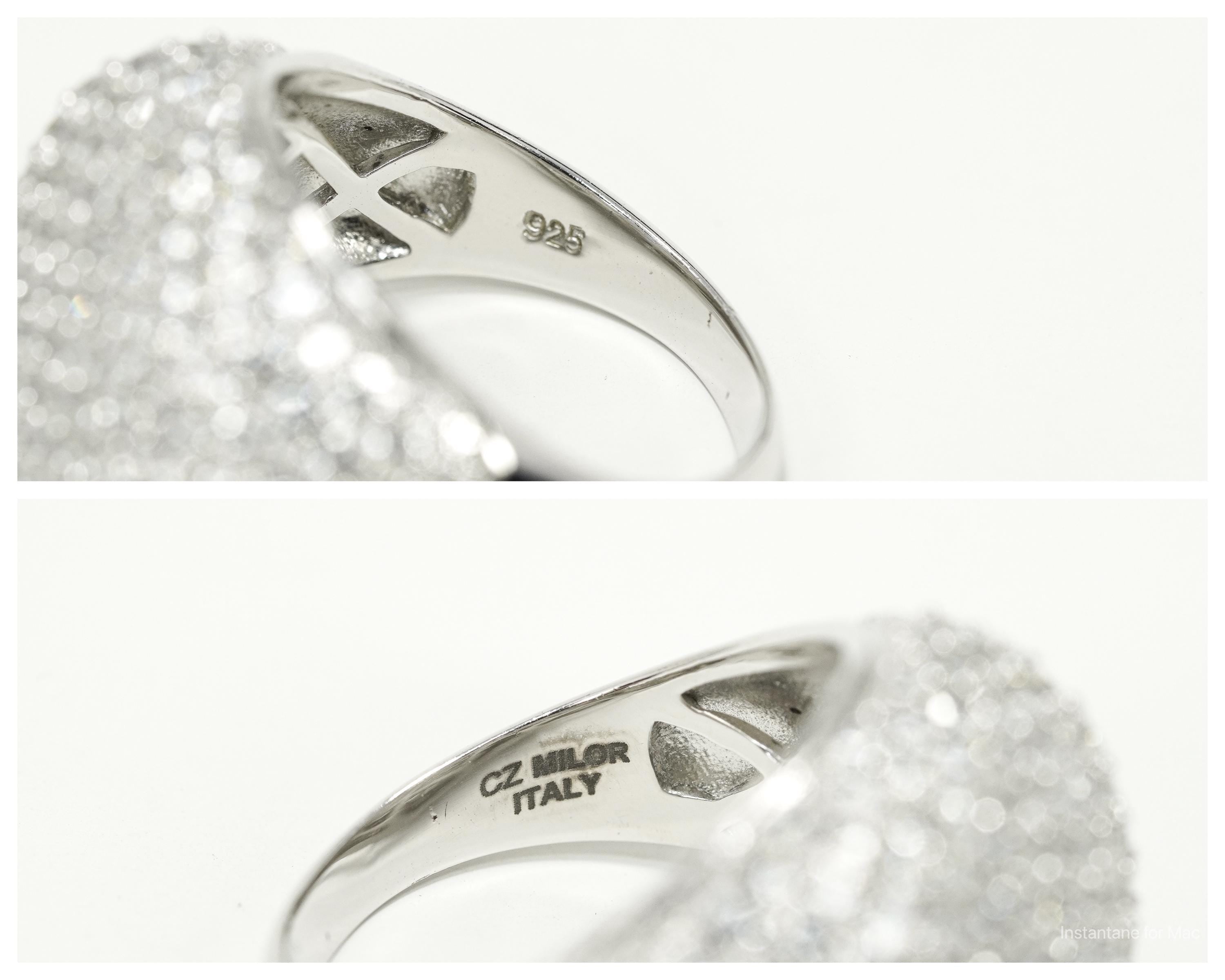 Y2K Italian Milor Pave Cubic Zirconia Dome Sterling Silver Ring Size 7.25