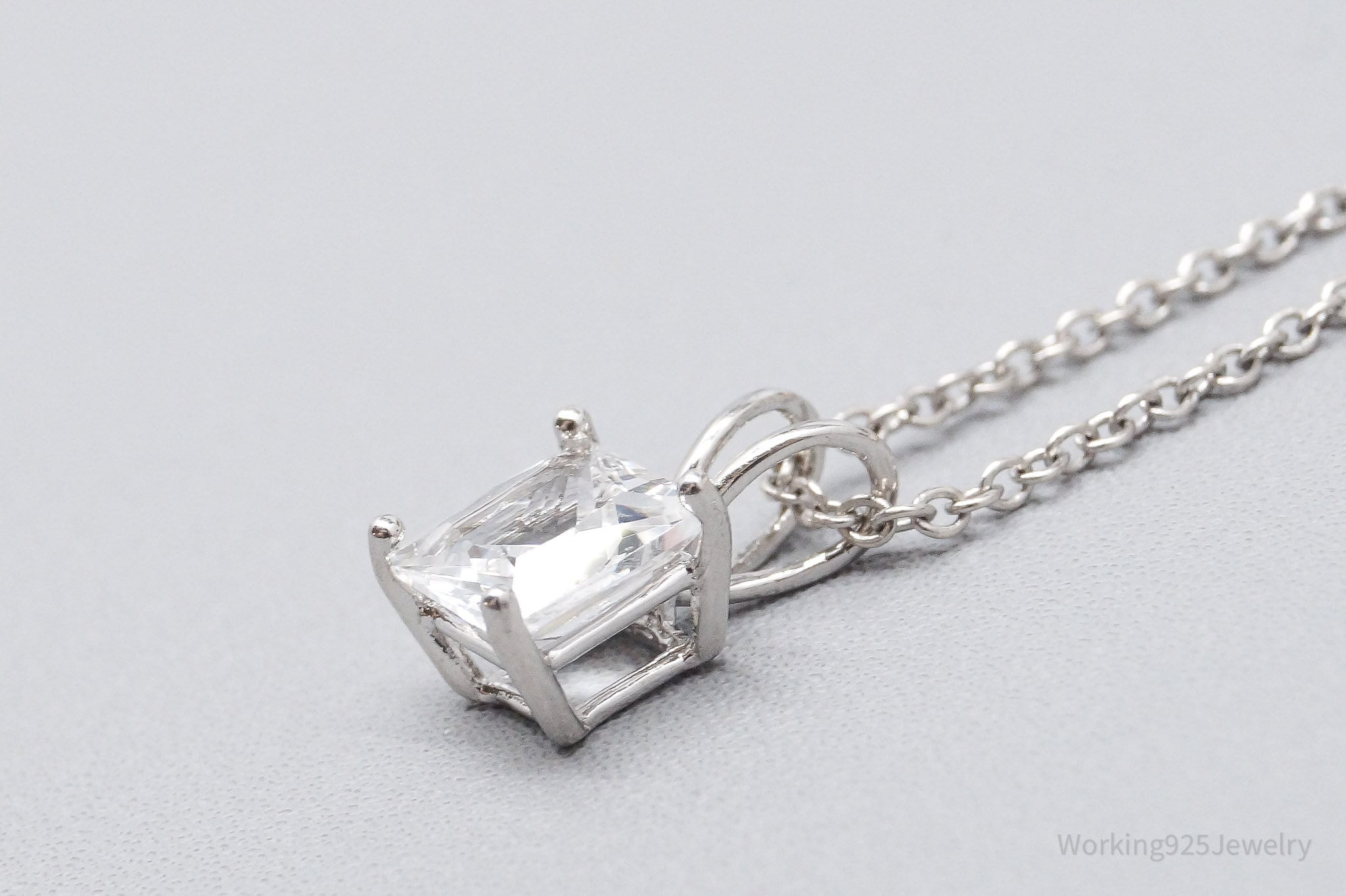 Vintage White Sapphire Sterling Silver Necklace 18"