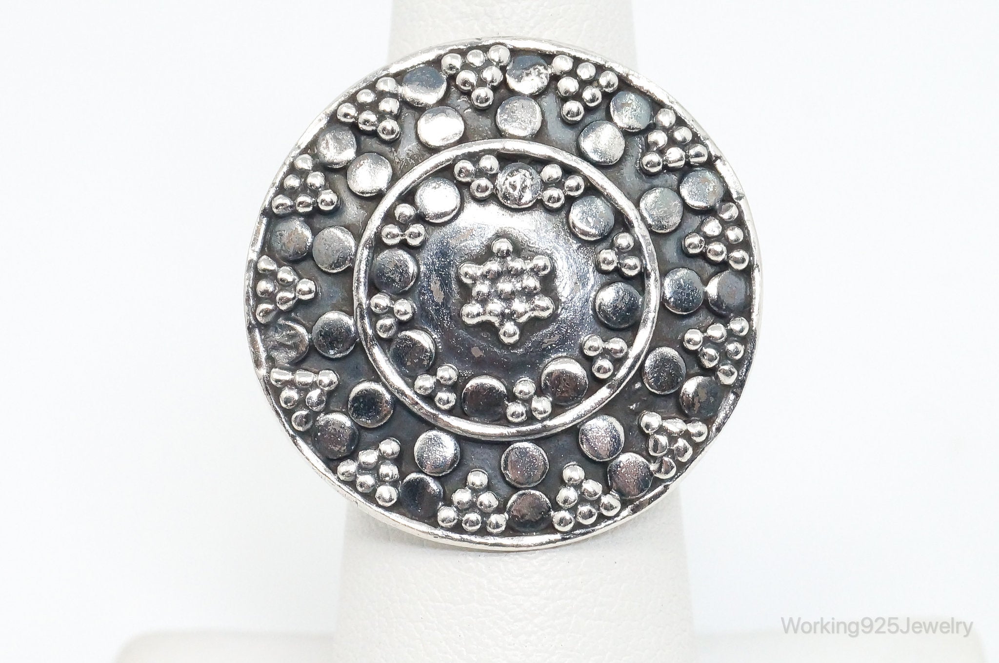 Vintage Oxidized Southwestern Style Statement Ring Sterling Silver - Size 6