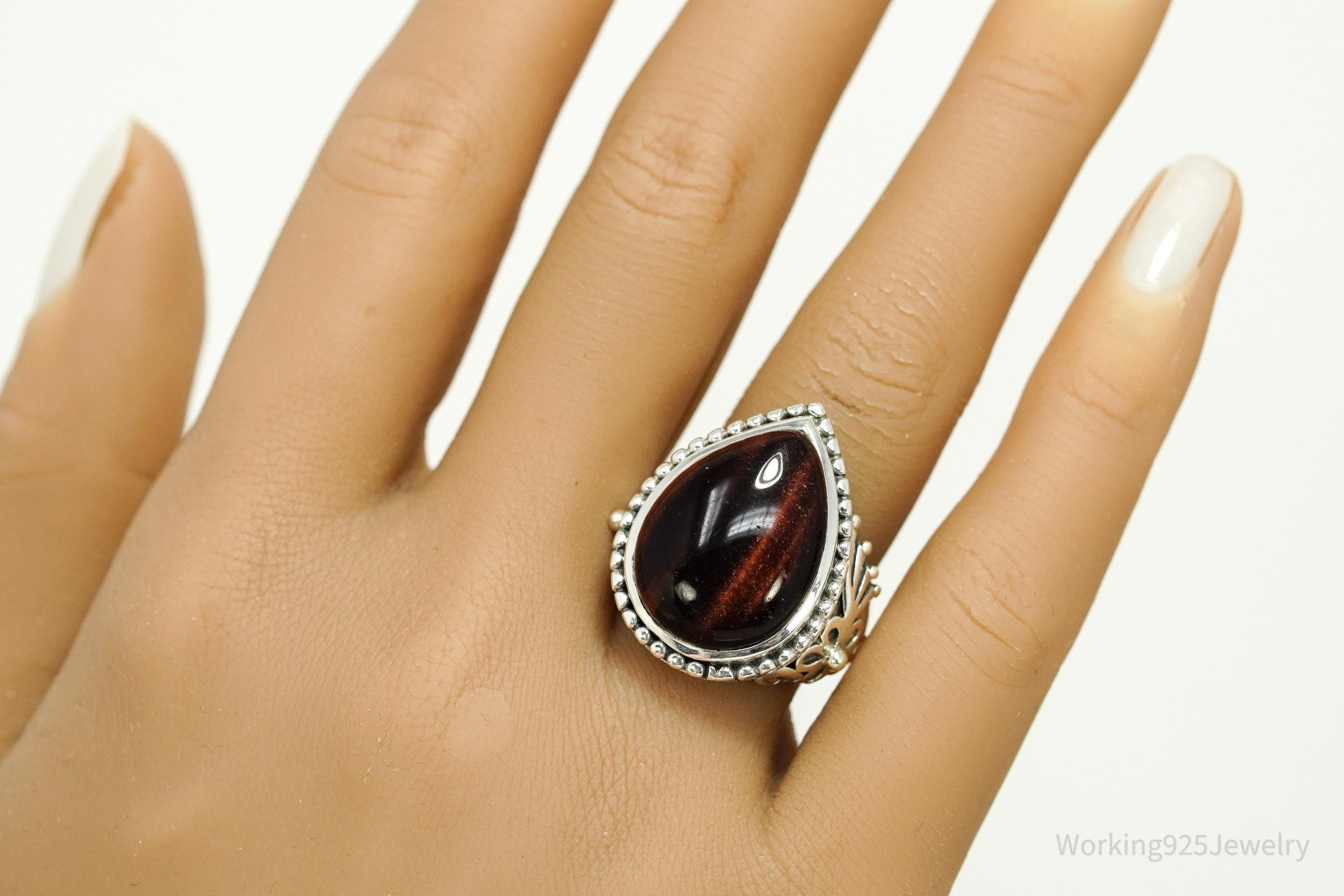 Vintage Doug Paulus Red Tigers Eye Western Style Sterling Silver Ring - Size 7.25