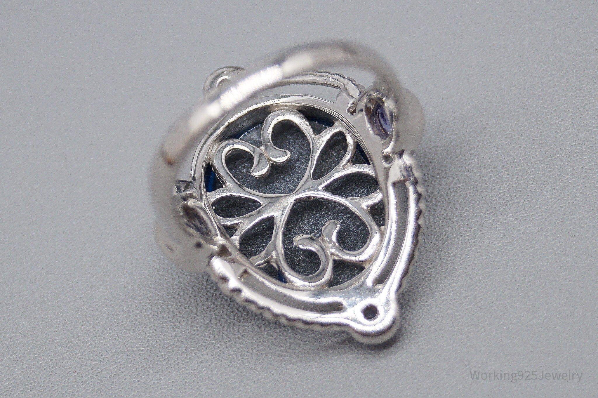 Vintage Blue Druzy Quartz & Tanzanite Sterling Silver Ring - Size 6